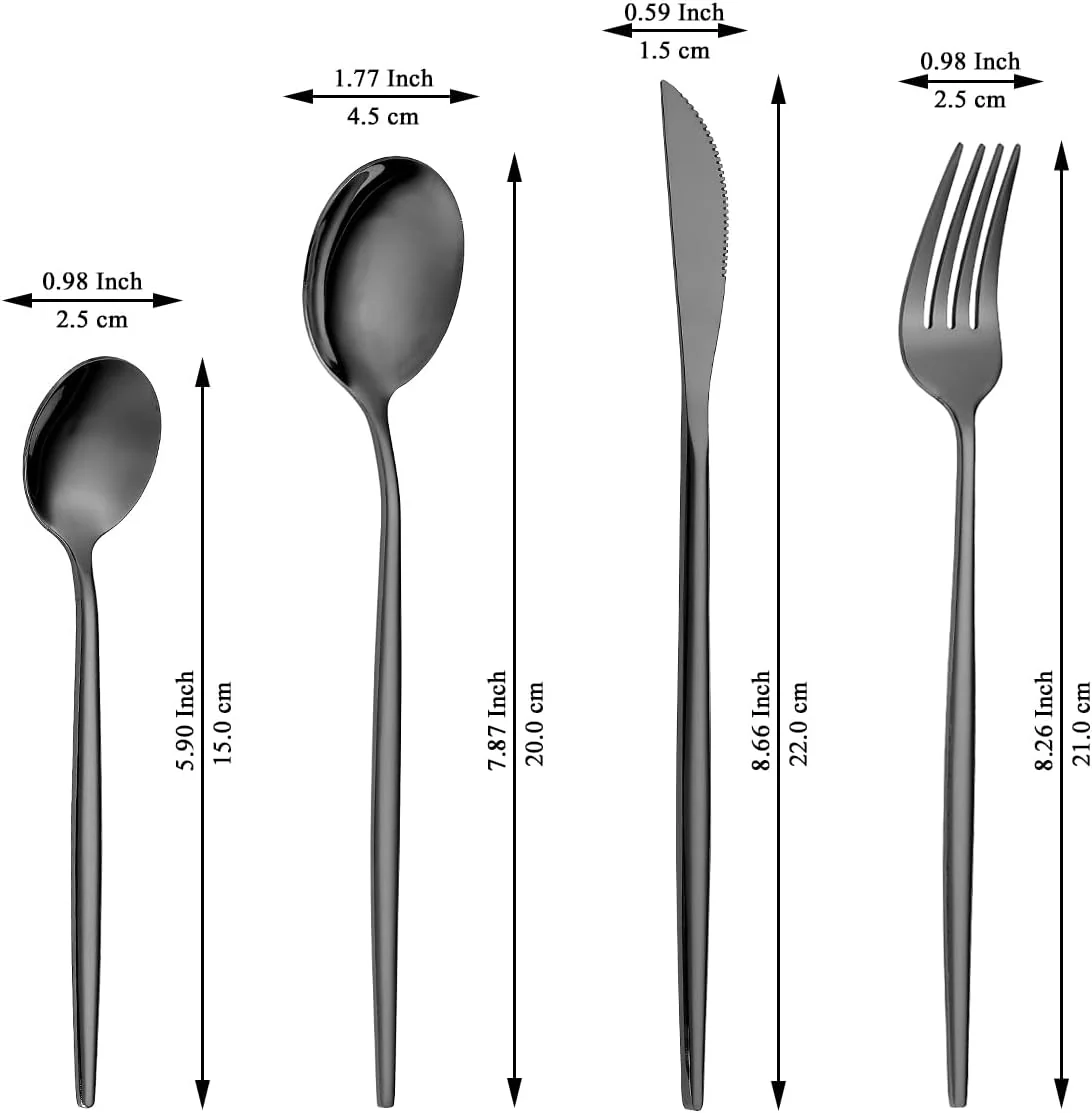 48-Piece Black Titanium Plated Stainless Steel Cutlery Set for Dining Table NEW - Image 2