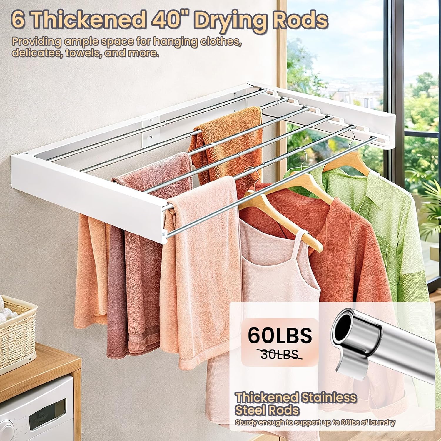 Wall-Mounted Folding Clothes Drying Rack Acrylonitrile Butadiene Styrene NEW - Image 5