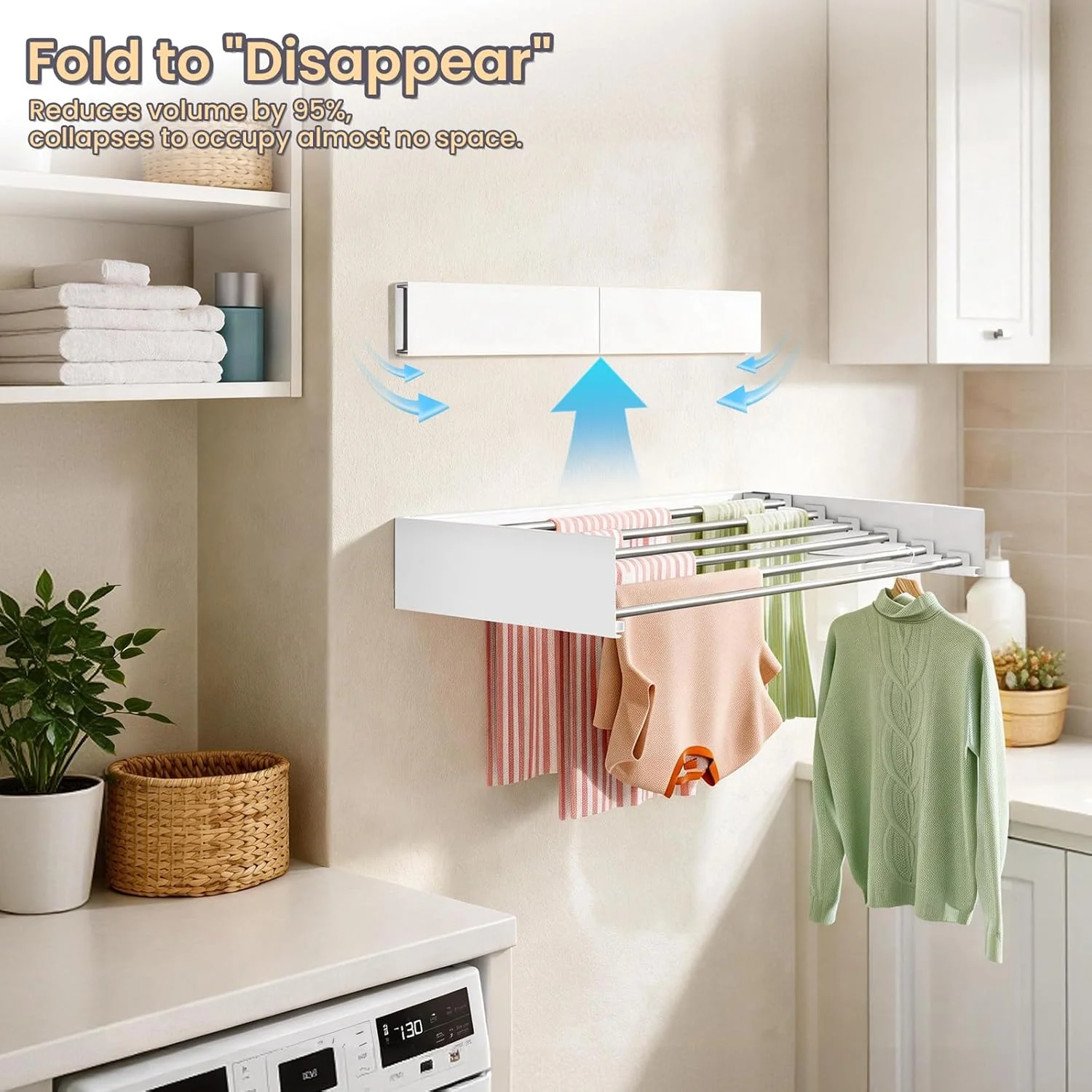 Wall-Mounted Folding Clothes Drying Rack Acrylonitrile Butadiene Styrene NEW - Image 6