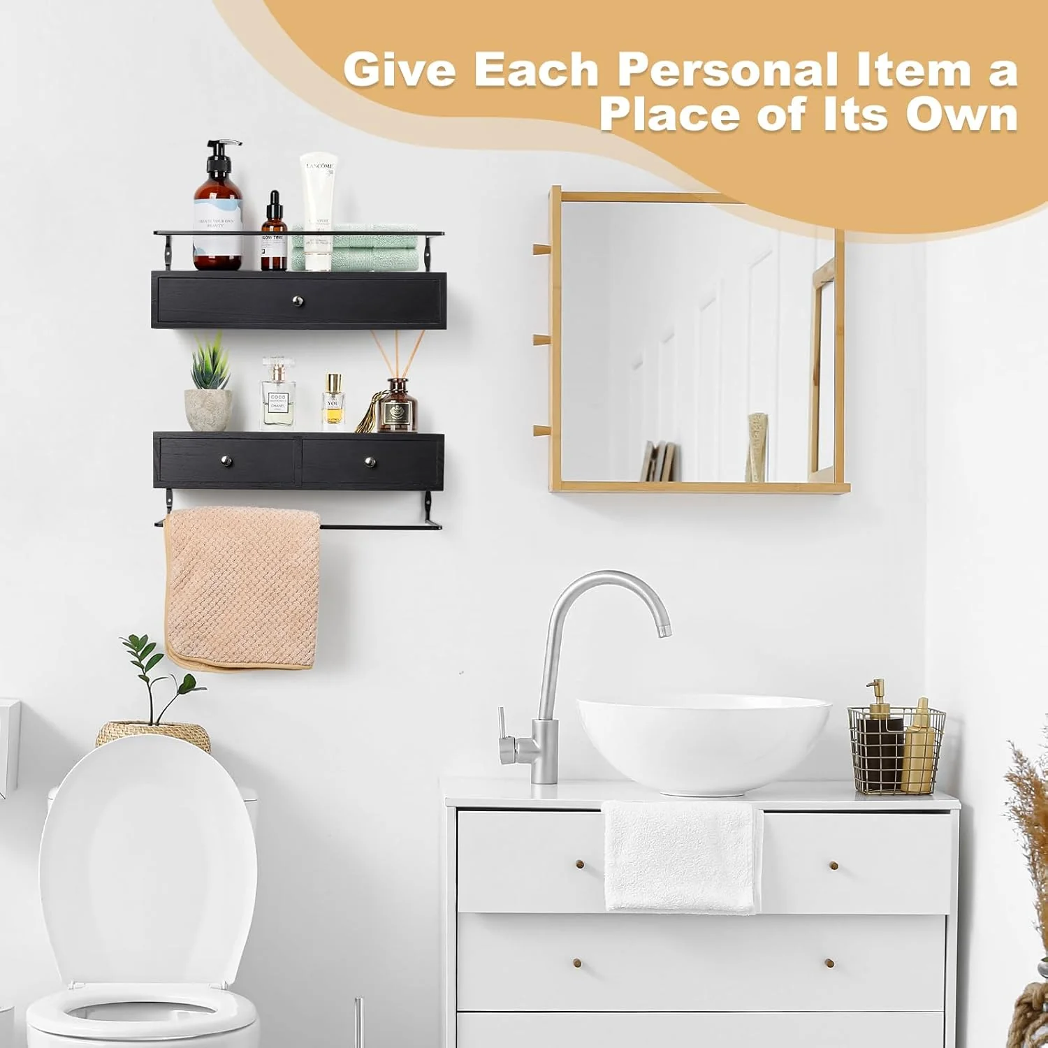 Rustic Floating Wall Shelves 36x14x21cm Black Wood Storage Organizer for DEMO - Image 4