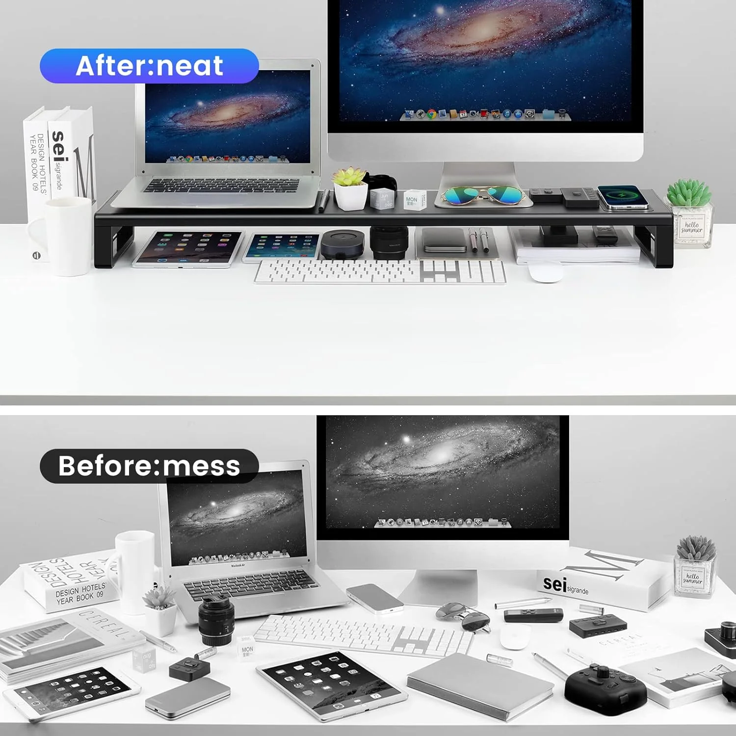 Dual Monitor Stand with Wireless Charger and 4 USB Ports Aluminum Black NEW - Image 3