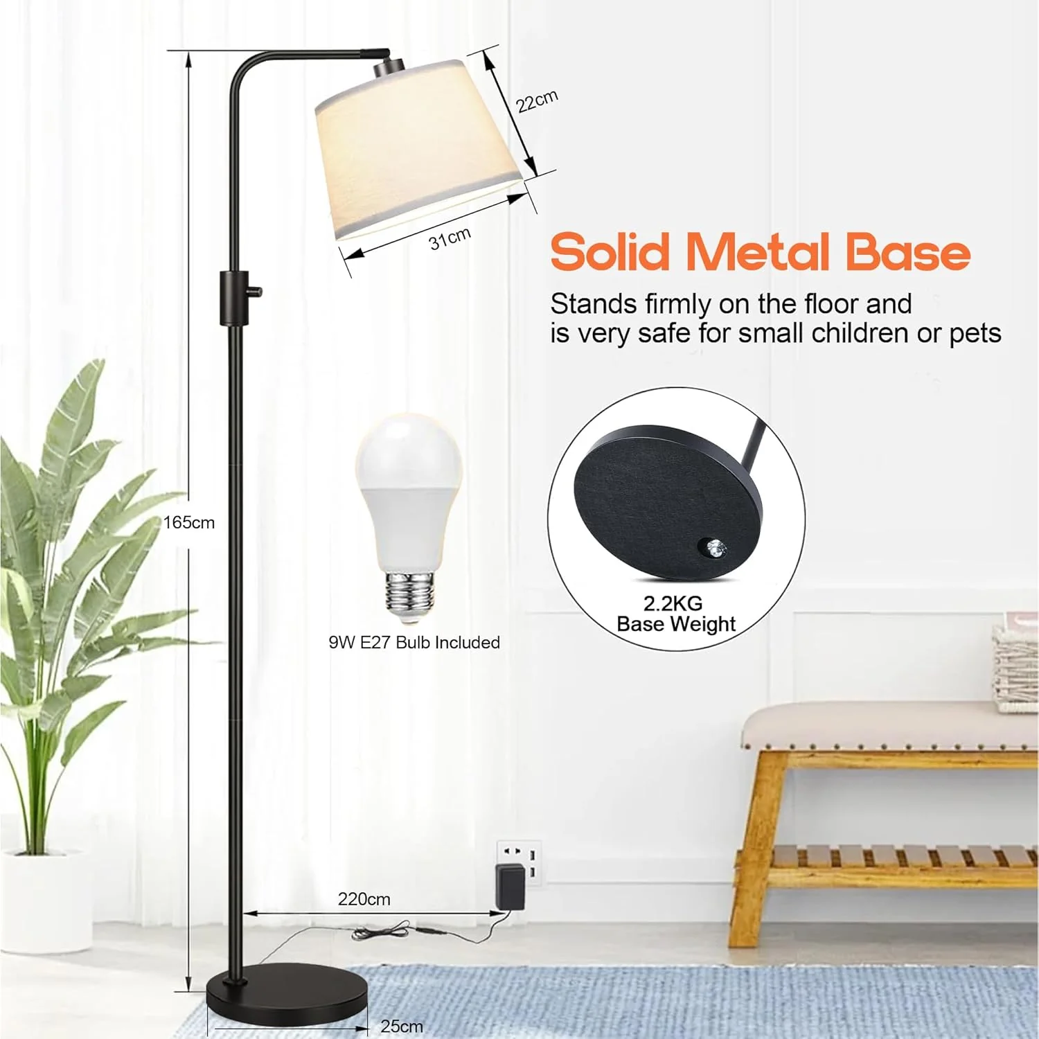Adjustable 3-Color Dimmable LED Arc Floor Lamp - Modern Black Lighting NEW - Image 4