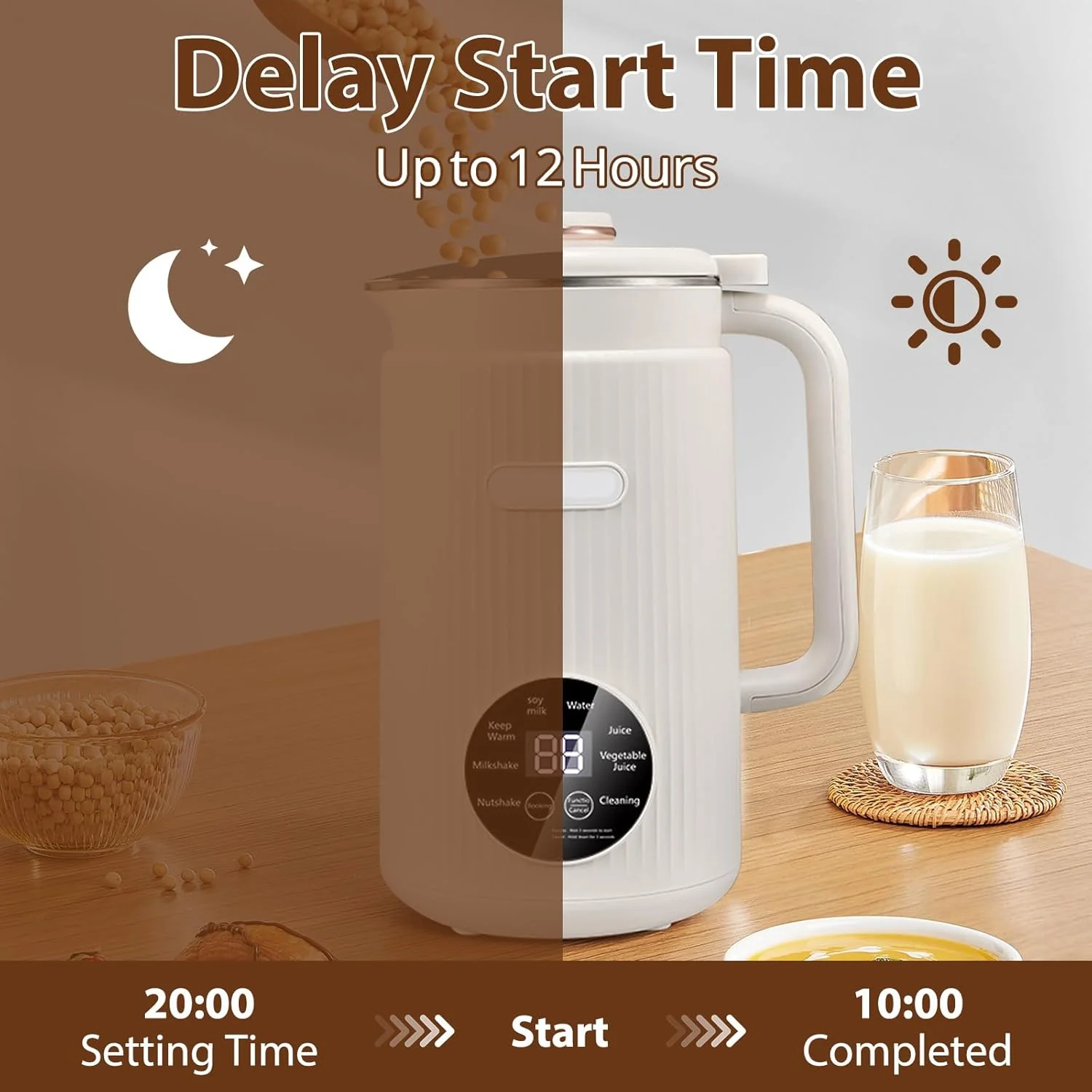 1.2L White Jug Blenders & Beige Jug Blender Machine, 8-in-1 Milk Maker Set NEW - Image 3