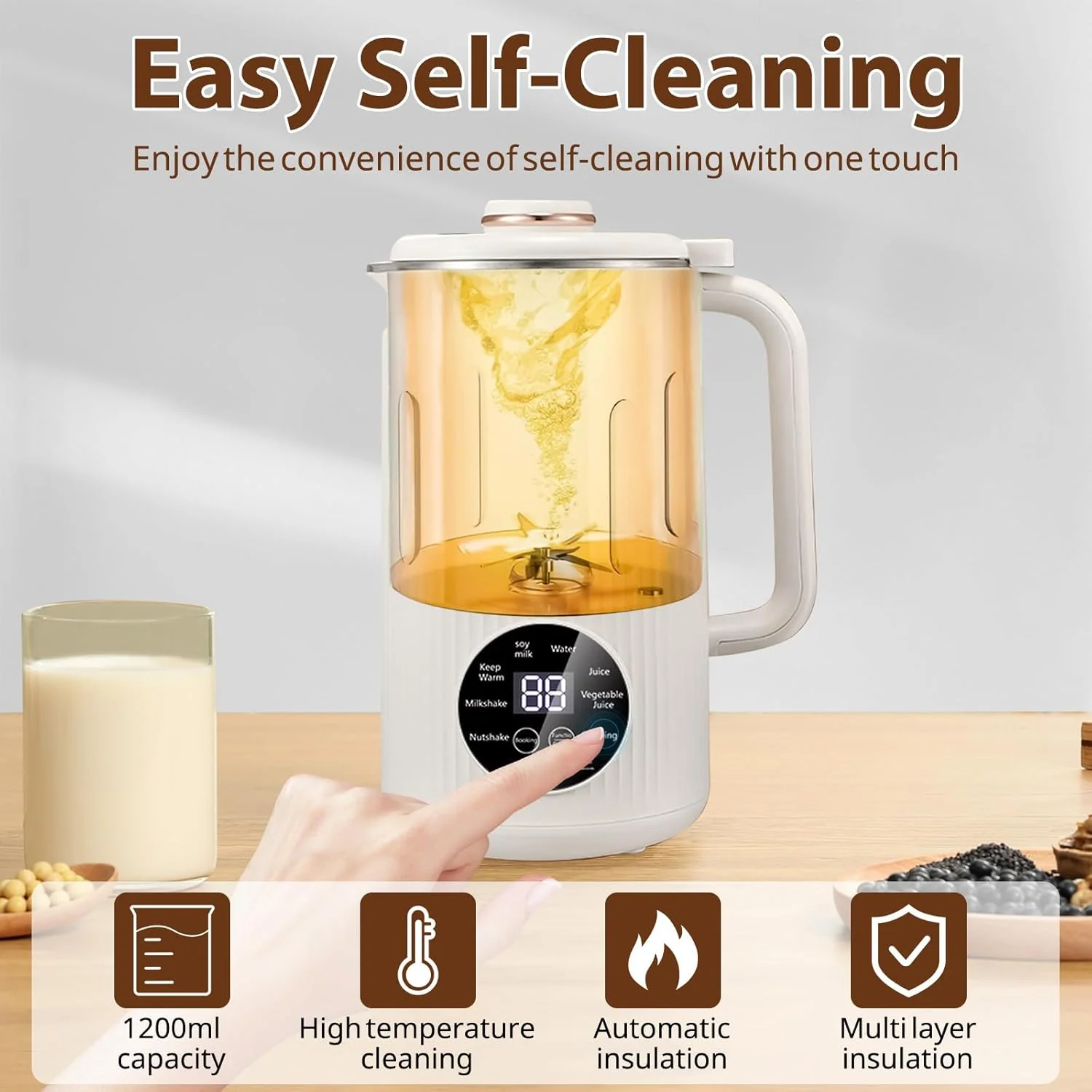 1.2L White Jug Blenders & Beige Jug Blender Machine, 8-in-1 Milk Maker Set NEW - Image 7