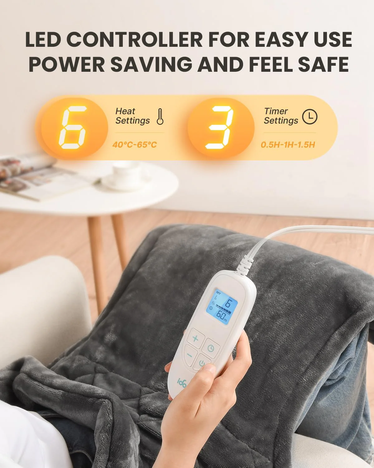 iDOO Electric Heating Pad Weighted Blanket, Soft Polyester Grey, Soothing DEMO - Image 2