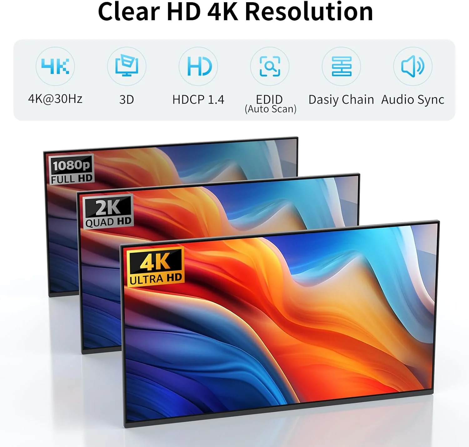 Yinker 4K HDMI Splitter 1 in 4 Out Slim for Multiple Monitors, Black DEMO - Image 5