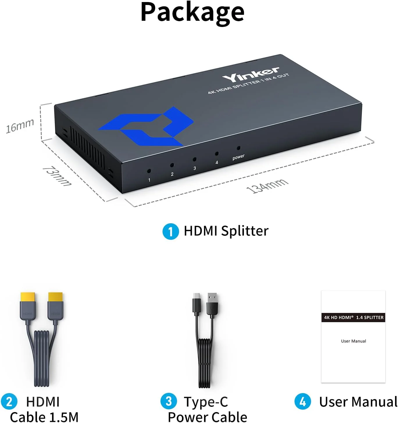 Yinker 4K HDMI Splitter 1 in 4 Out Slim for Multiple Monitors, Black DEMO - Image 6