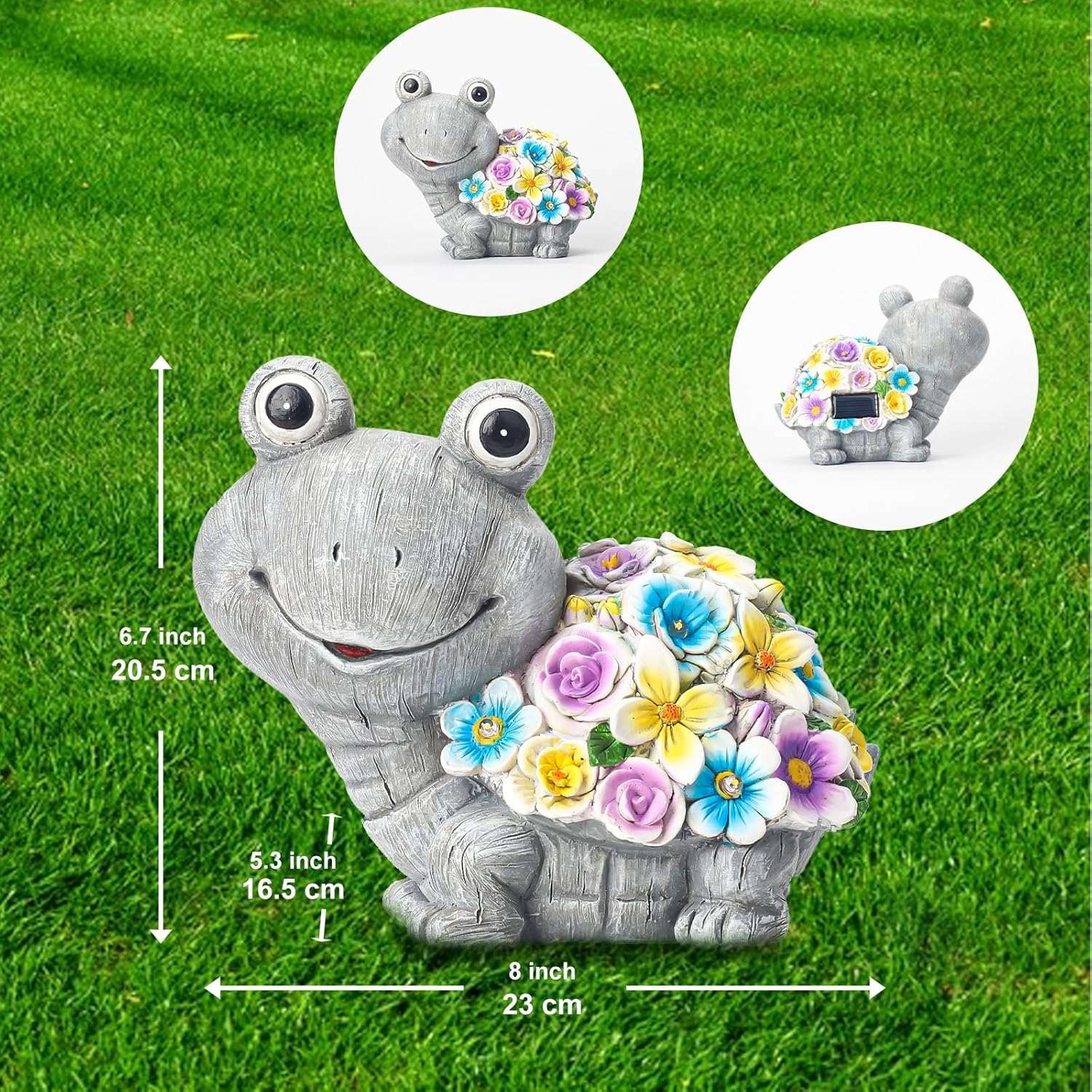 Outdoor Solar Powered Resin Tortoise Statue for Garden Decor Grey Multi NEW - Image 5