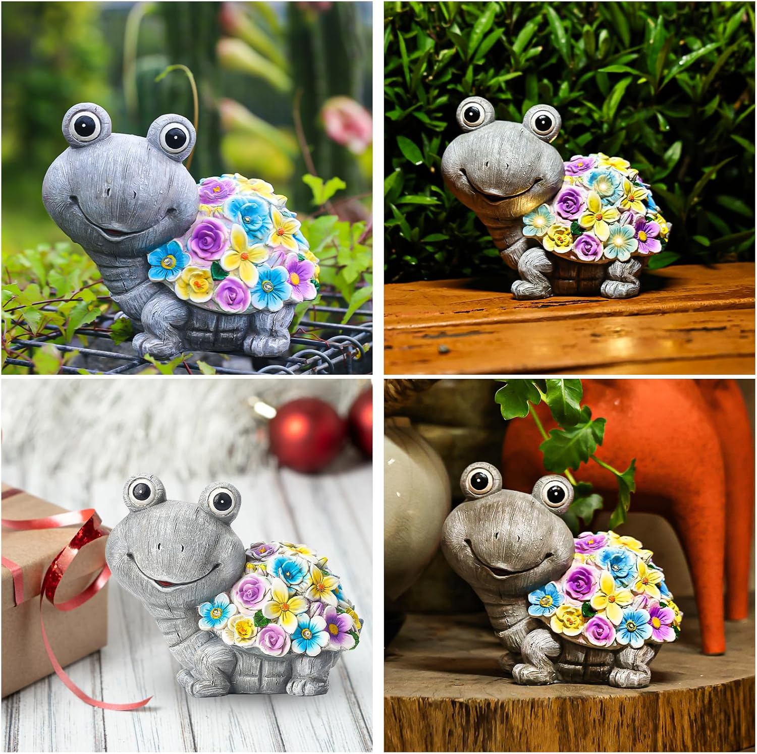 Outdoor Solar Powered Resin Tortoise Statue for Garden Decor Grey Multi NEW - Image 7