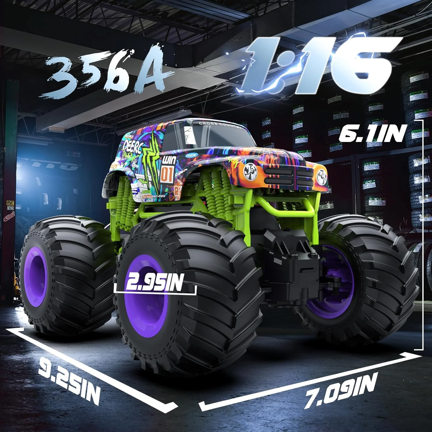 DEERC 1:16 Trucks Scale RC Monster Truck Toy All Terrain Remote Control DEMO - Image 6
