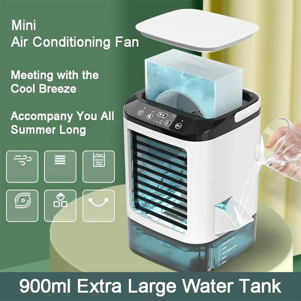 Portable 900ml Personal Fan with Ice Box, Atomizer & Water Tank - White DEMO - Image 2
