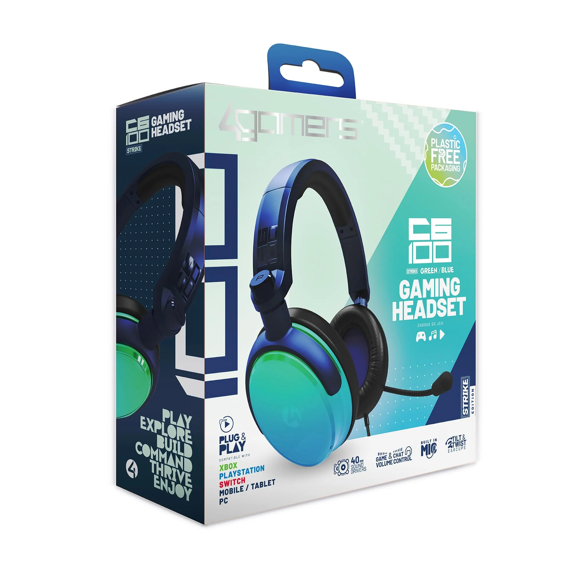 4Gamers Wireless Headsets Noise Cancelling Gaming Headset in Green & Blue NEW