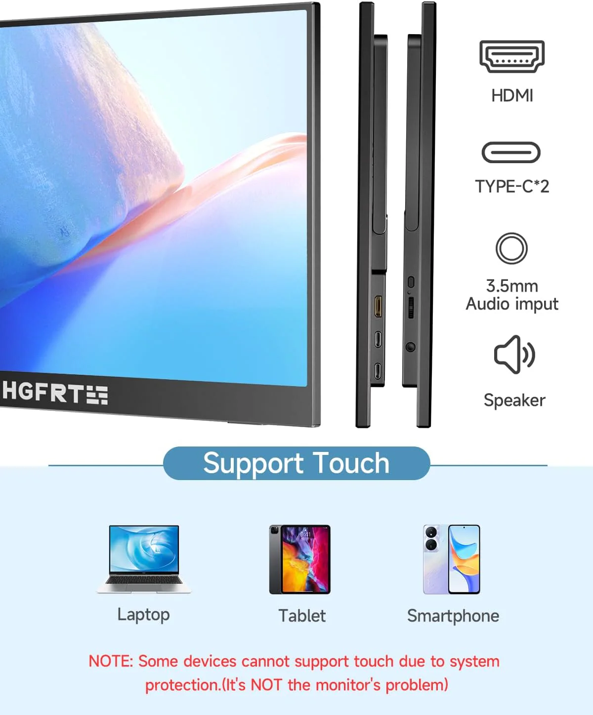 HGFRTEE 15.6 Monitors Inch Portable Monitor Touchscreen 1920x1080P IPS HDR NEW - Image 5