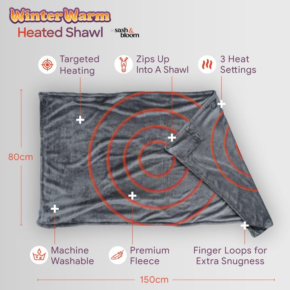 Sash & Blankets Bloom Unisex Oversized Heated Shawl Blanket Charcoal Size DEMO - Image 8