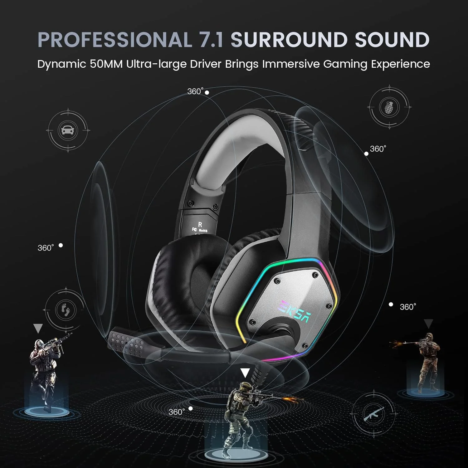 EKSA Wired PC Headsets Gaming Headphones with Microphone for Computers NEW - Image 3