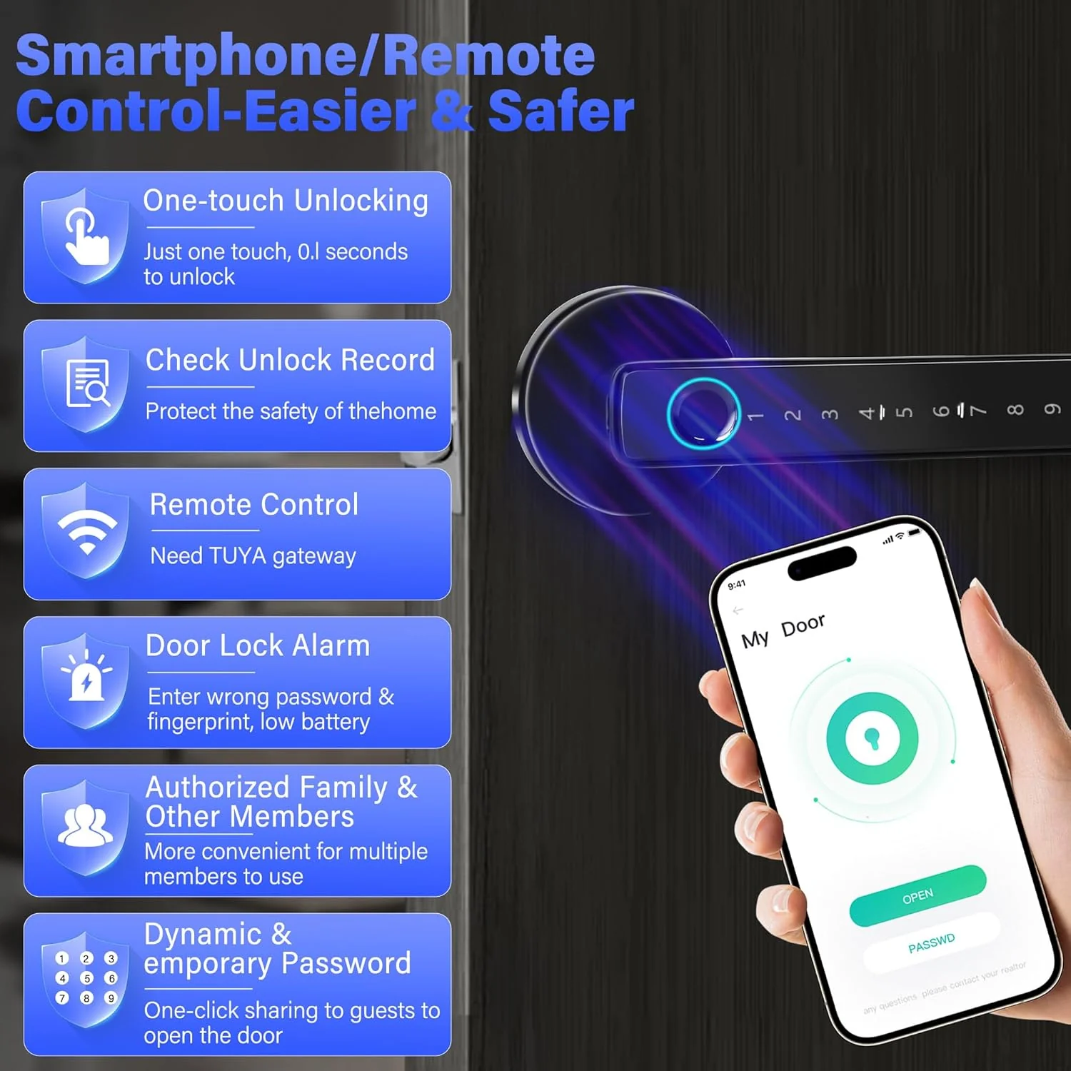 TEKXDD 5-in-1 Combination Padlocks Fingerprint Padlock Biometric Smart DEMO - Image 3