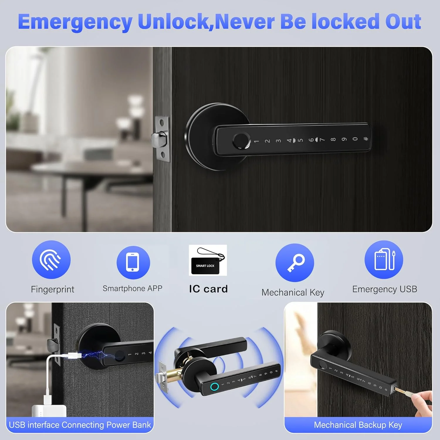 TEKXDD 5-in-1 Combination Padlocks Fingerprint Padlock Biometric Smart DEMO - Image 4