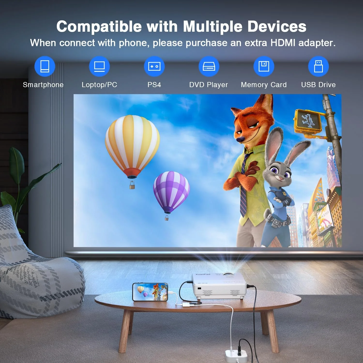 XuanPad 1080P Projectors HD Video Projector for Home Cinema Portable Compact - Image 5