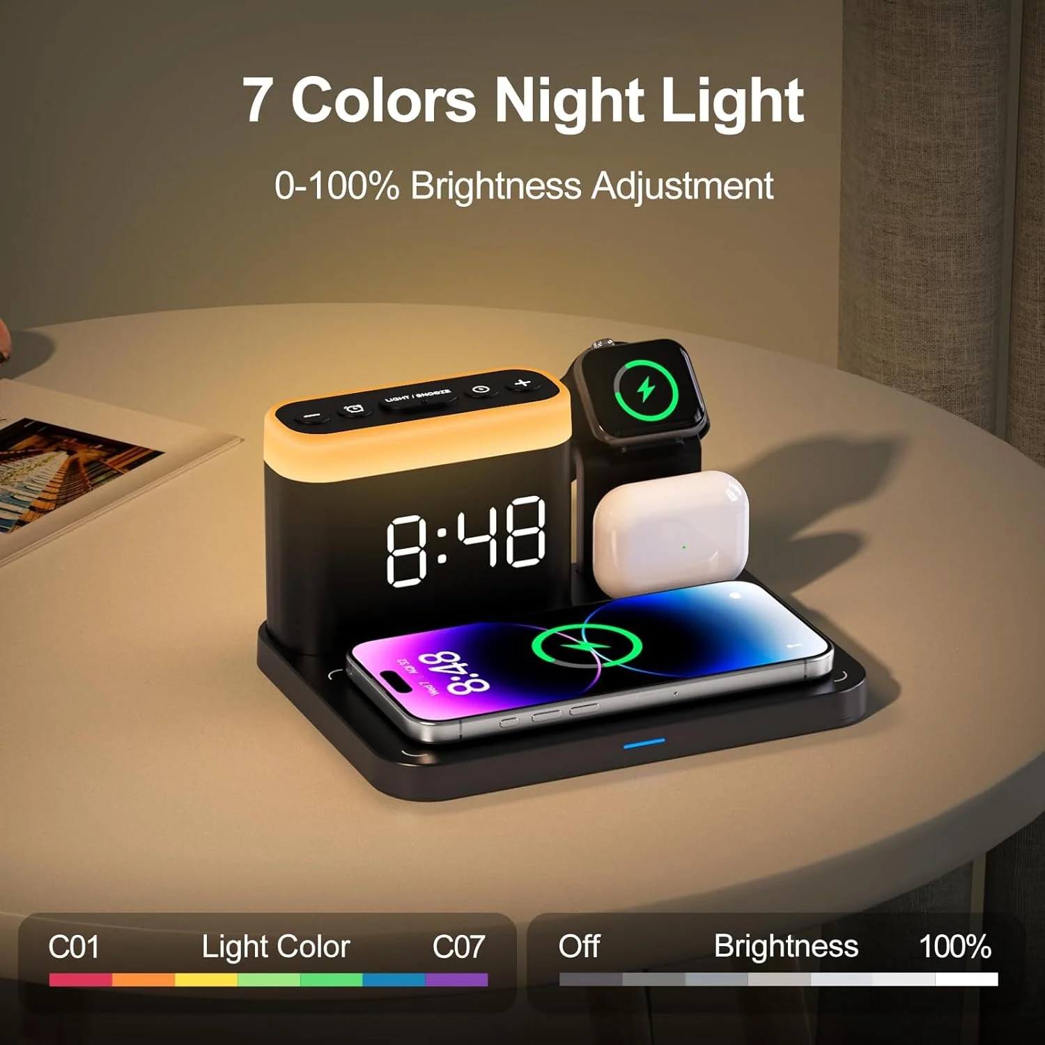ANJANK 5-in-1 Wireless Charging Station with Alarm Clock - Black Dock DEMO - Image 6