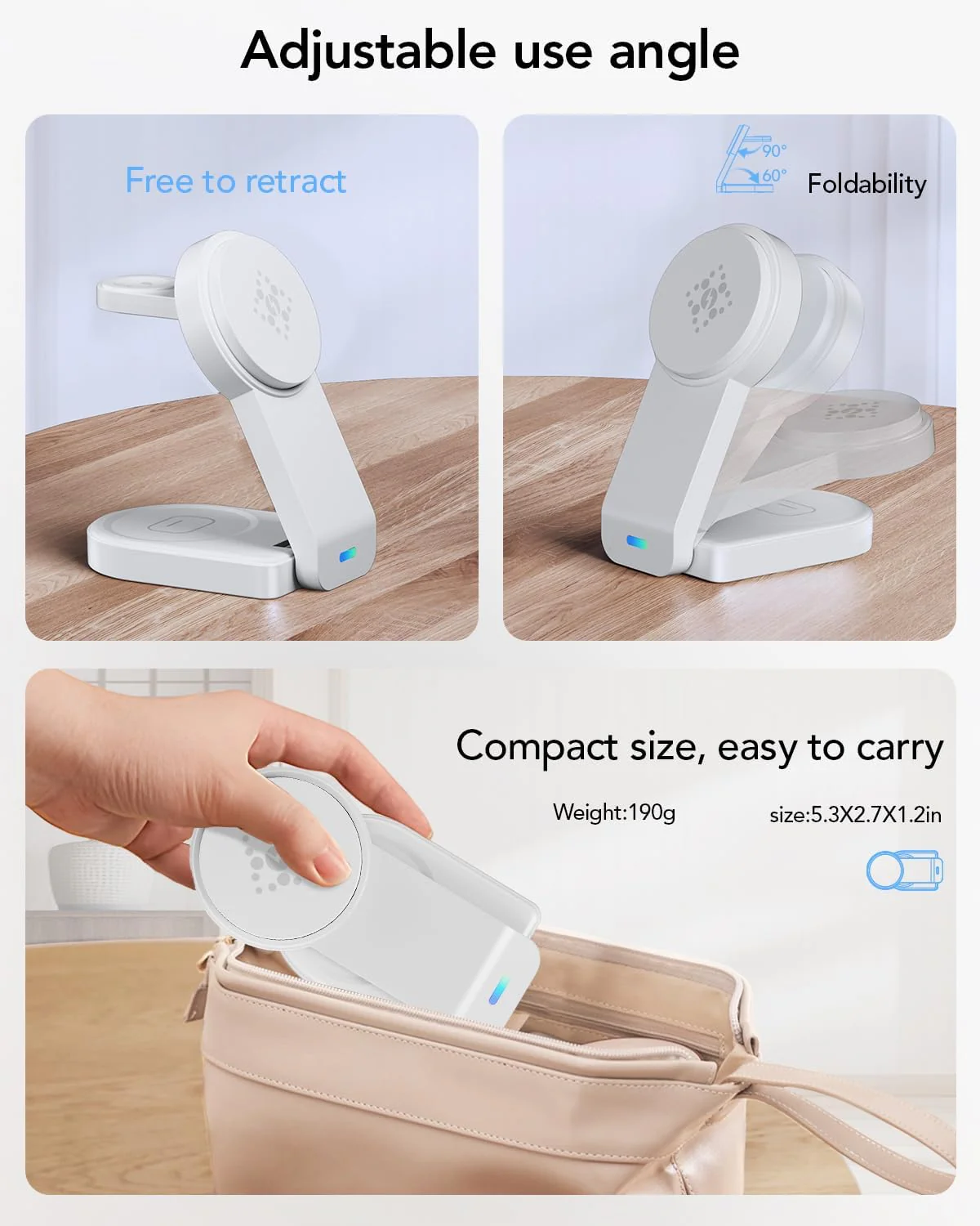 3-in-1 Wireless Charging Station with Foldable Magnetic Dock - White DEMO - Image 5