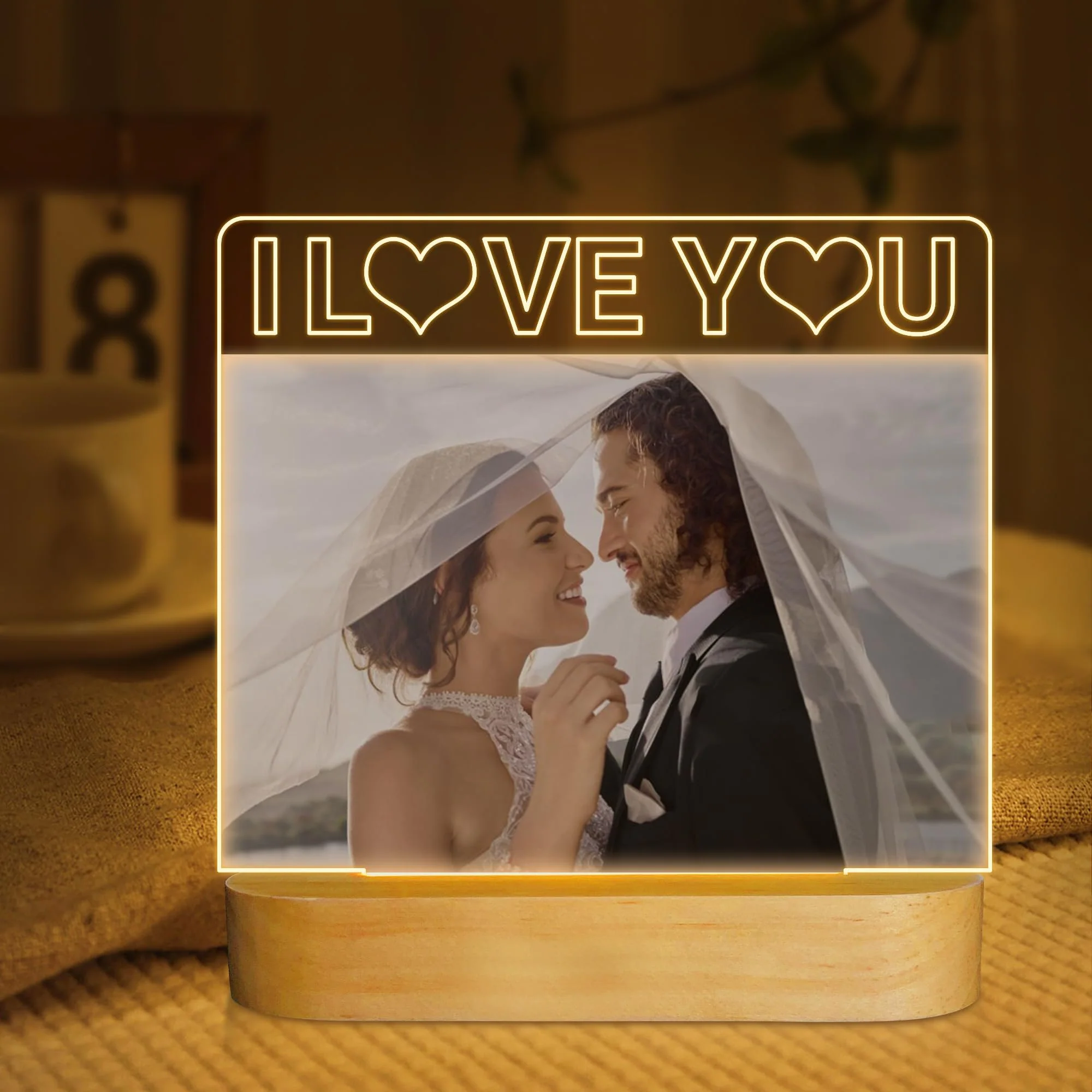 Illuminated Acrylic Photo Picture Frame Display for Home Decor Brown 4x6 NEW