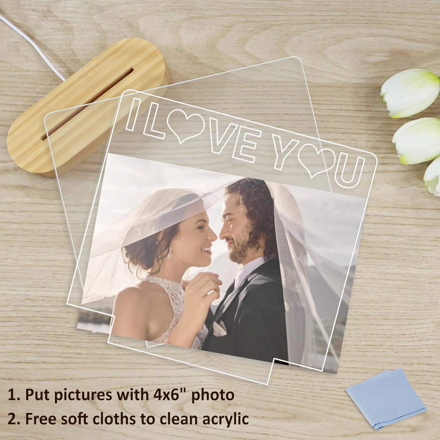 Illuminated Acrylic Photo Picture Frame Display for Home Decor Brown 4x6 NEW - Image 2