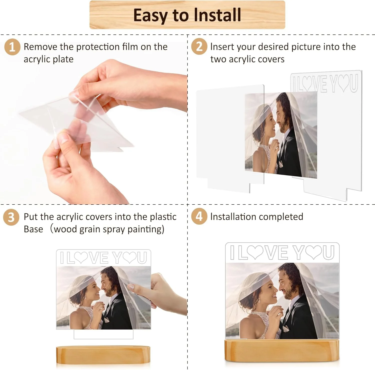 Illuminated Acrylic Photo Picture Frame Display for Home Decor Brown 4x6 NEW - Image 6