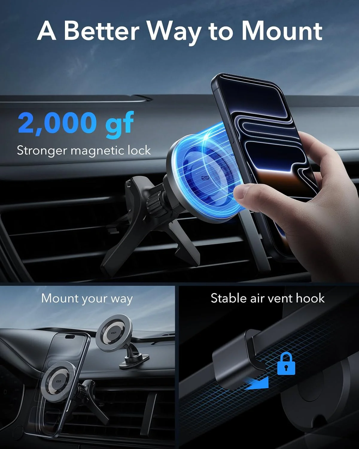 ESR Magnetic Car Phone Holder for Air Vent - Secure Automobile Accessories DEMO - Image 2