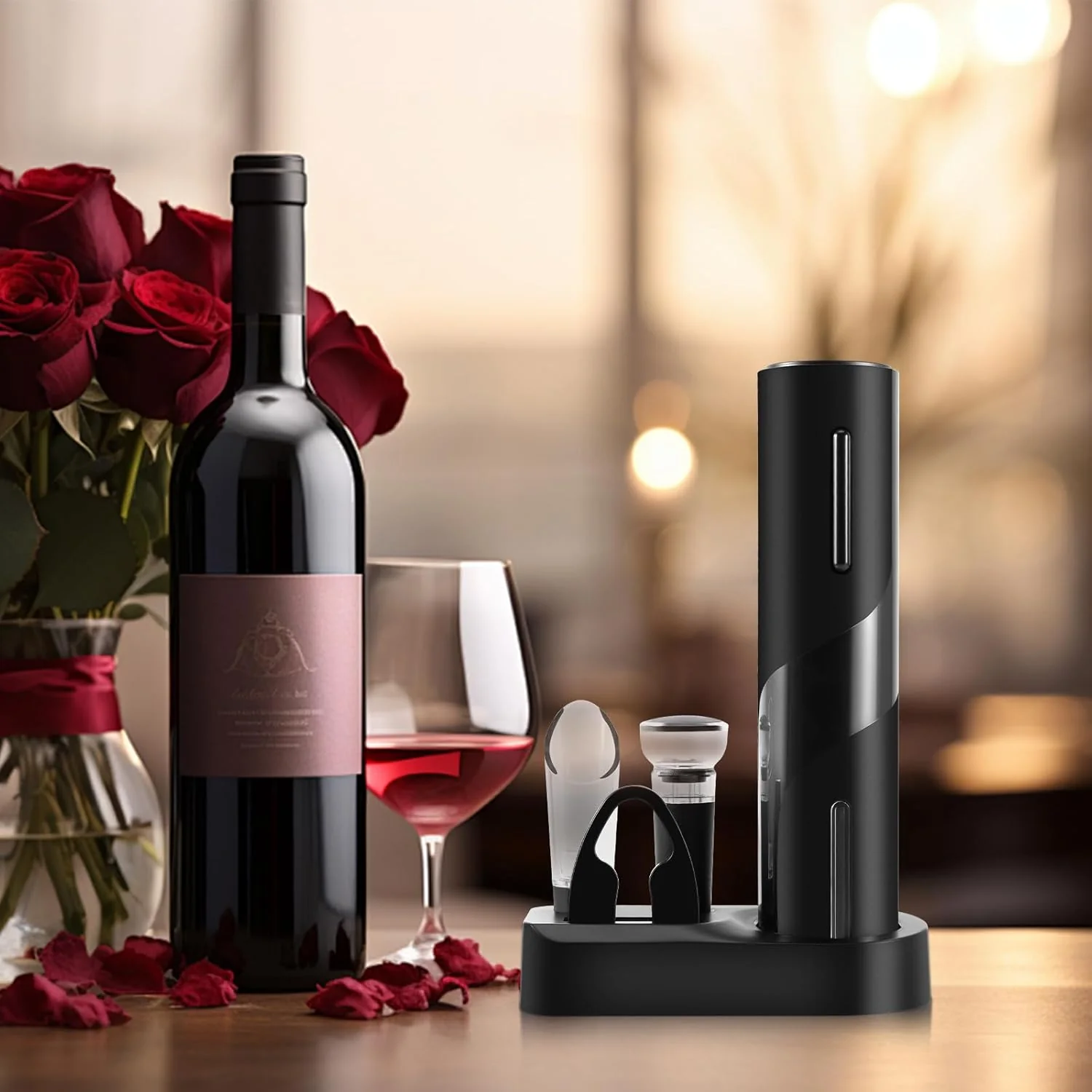 Rechargeable Electric Wine Bottle Opener Set with Stand, Black NEW - Image 6