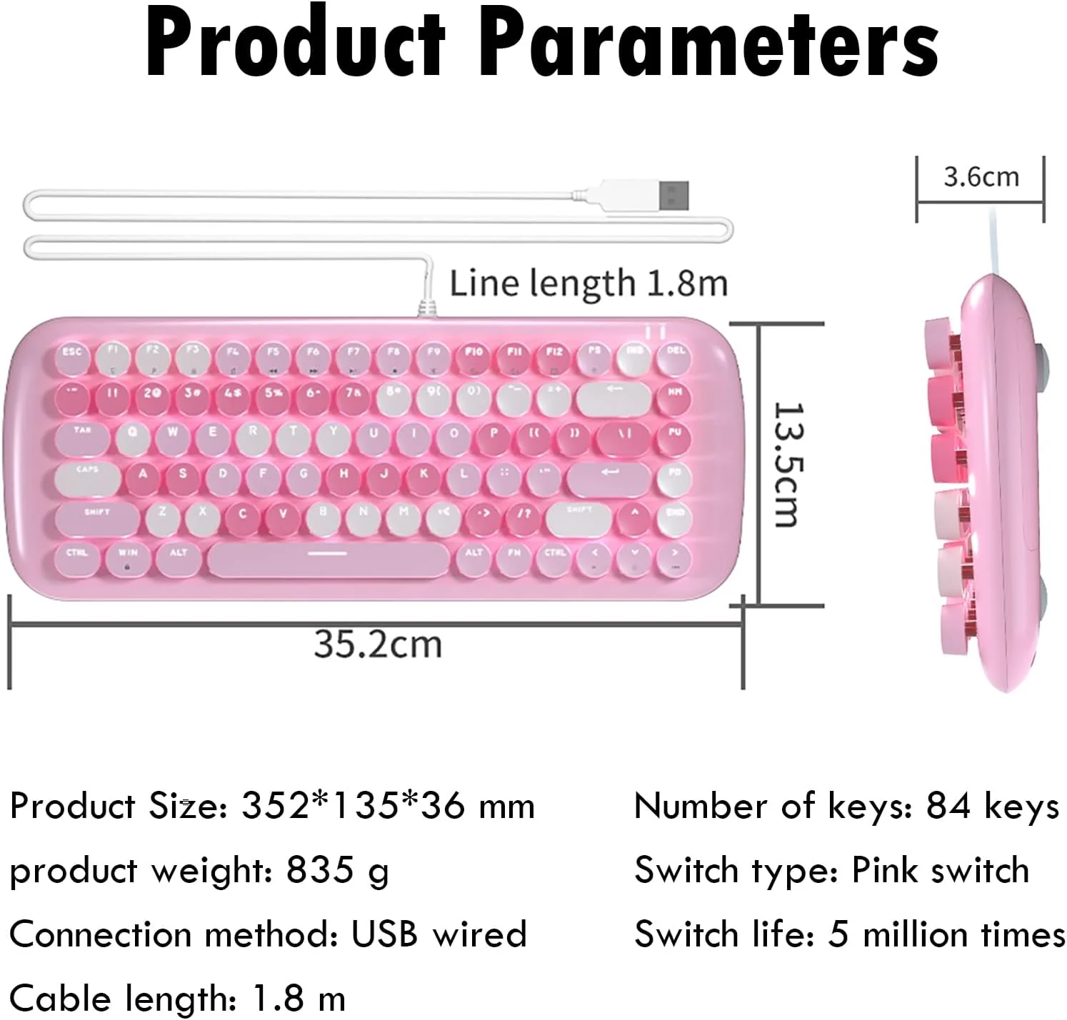 MOFii 84 Keyboards Key Wired Mechanical Keyboard with Colorful Round NEW - Image 6