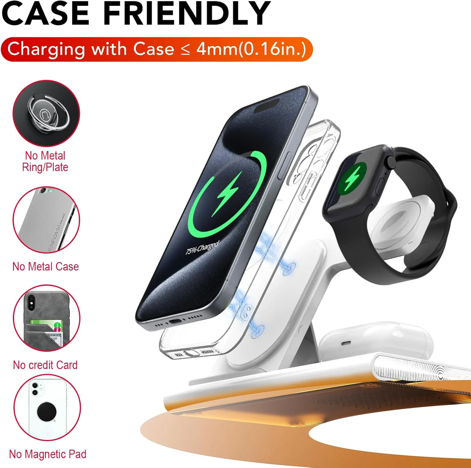 3-in-1 Foldable Fast Wireless Charging Station for Smartphones, White DEMO - Image 5