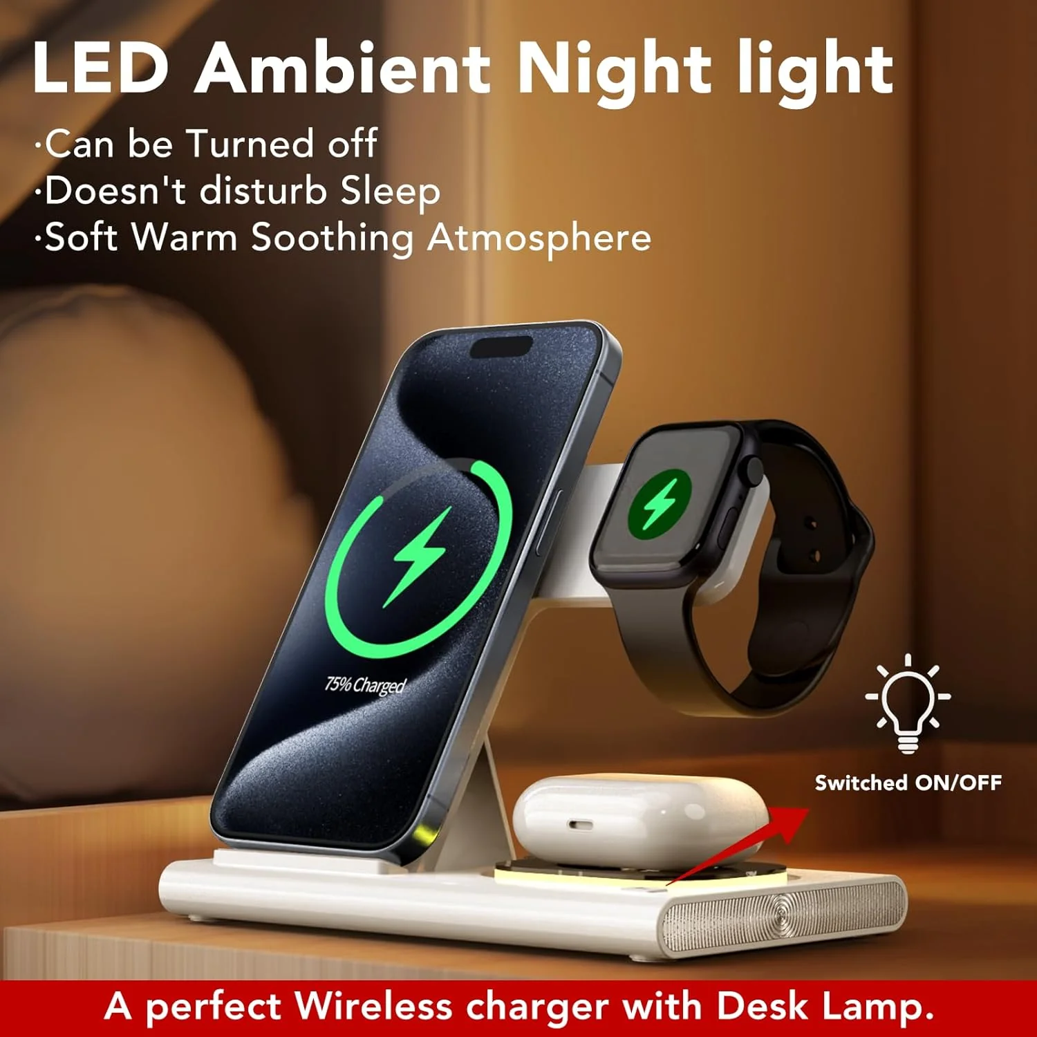 3-in-1 Foldable Fast Wireless Charging Station for Smartphones, White DEMO - Image 6