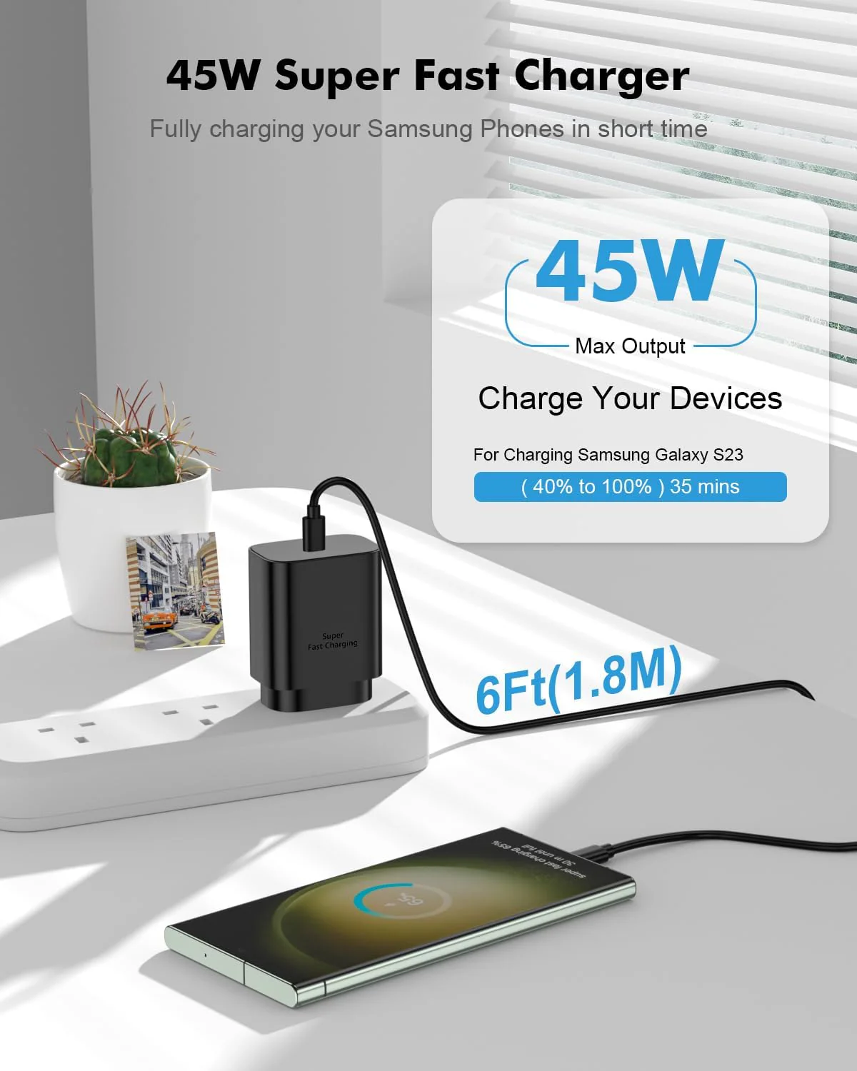 Super Fast Mains Chargers USB-C Charger for Samsung Galaxy - Black 2M/6.6Ft NEW - Image 3
