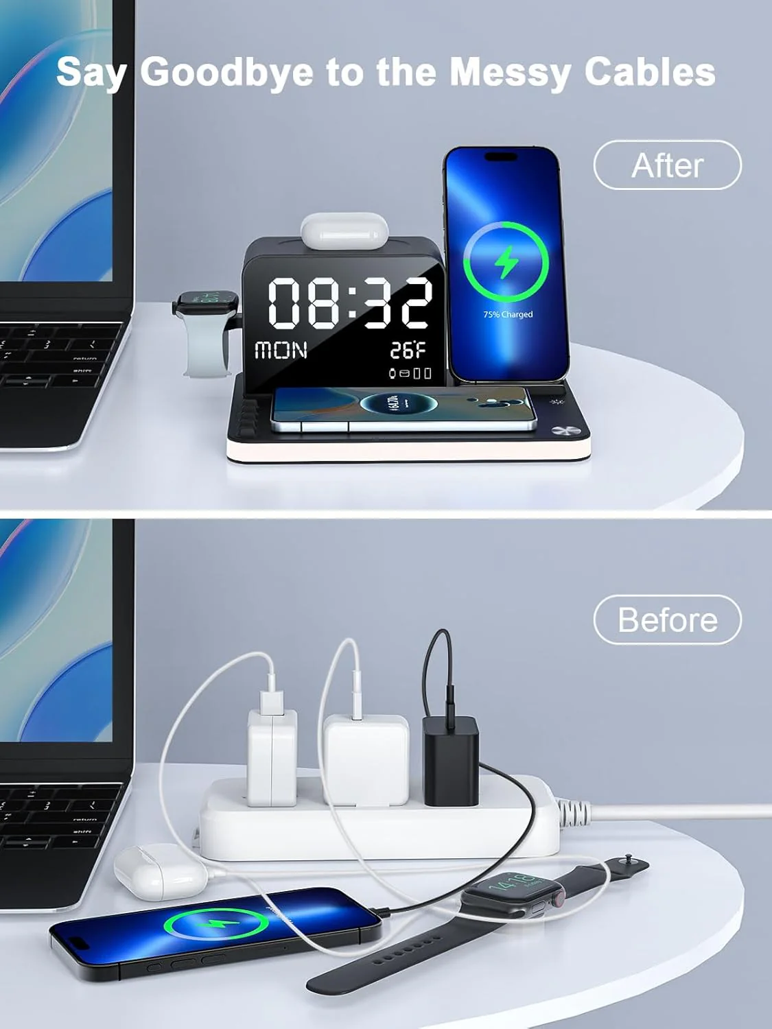 BLKE 7-in-1 Wireless Charging Station with Clock - Black Dock for iPhone, DEMO - Image 5