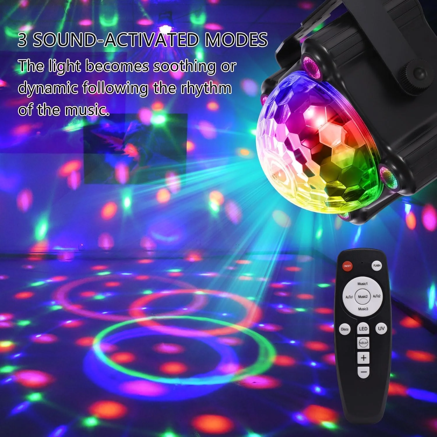 Disco Ball Sound Activated 6 Color Changing Stage Lighting Lamp for Parties NEW - Image 2
