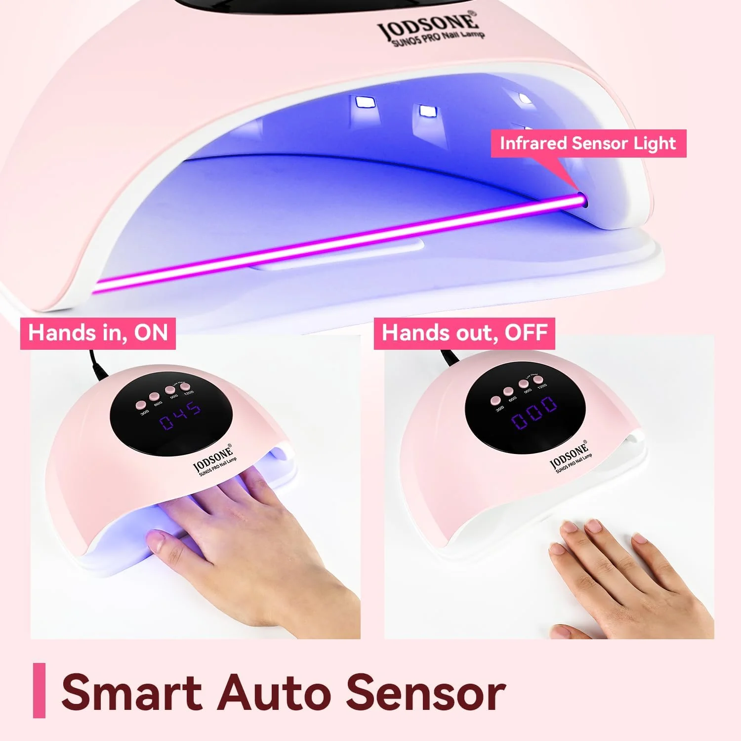 JODSONE UV LED Nail Lamp with 4 Timer Settings, Auto Sensor, Pink Curing NEW - Image 3
