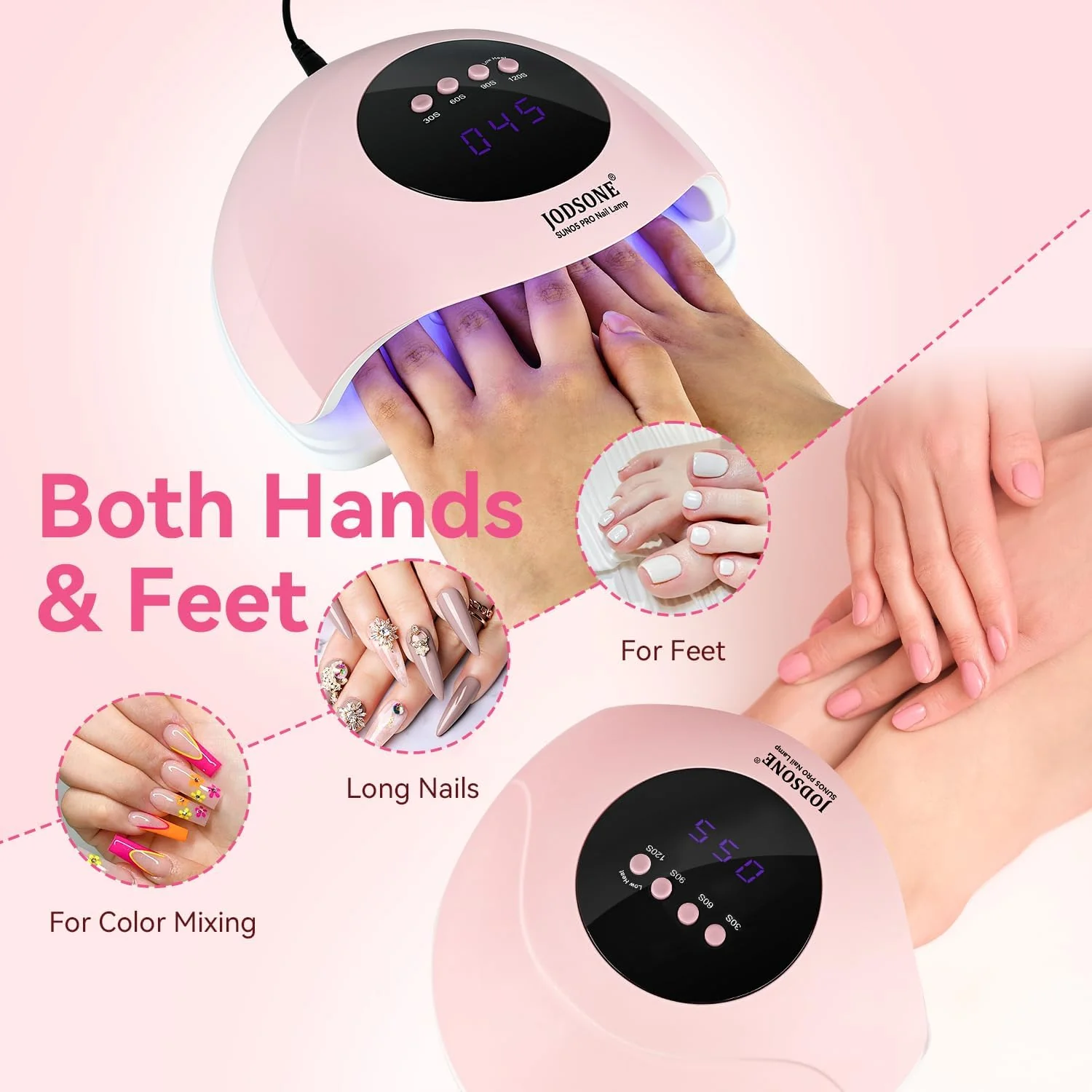 JODSONE UV LED Nail Lamp with 4 Timer Settings, Auto Sensor, Pink Curing NEW - Image 6