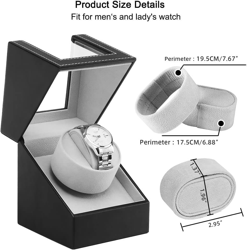 Automatic Single Watch Winder with Quiet Motor, Wood Shell in Black for DEMO - Image 3