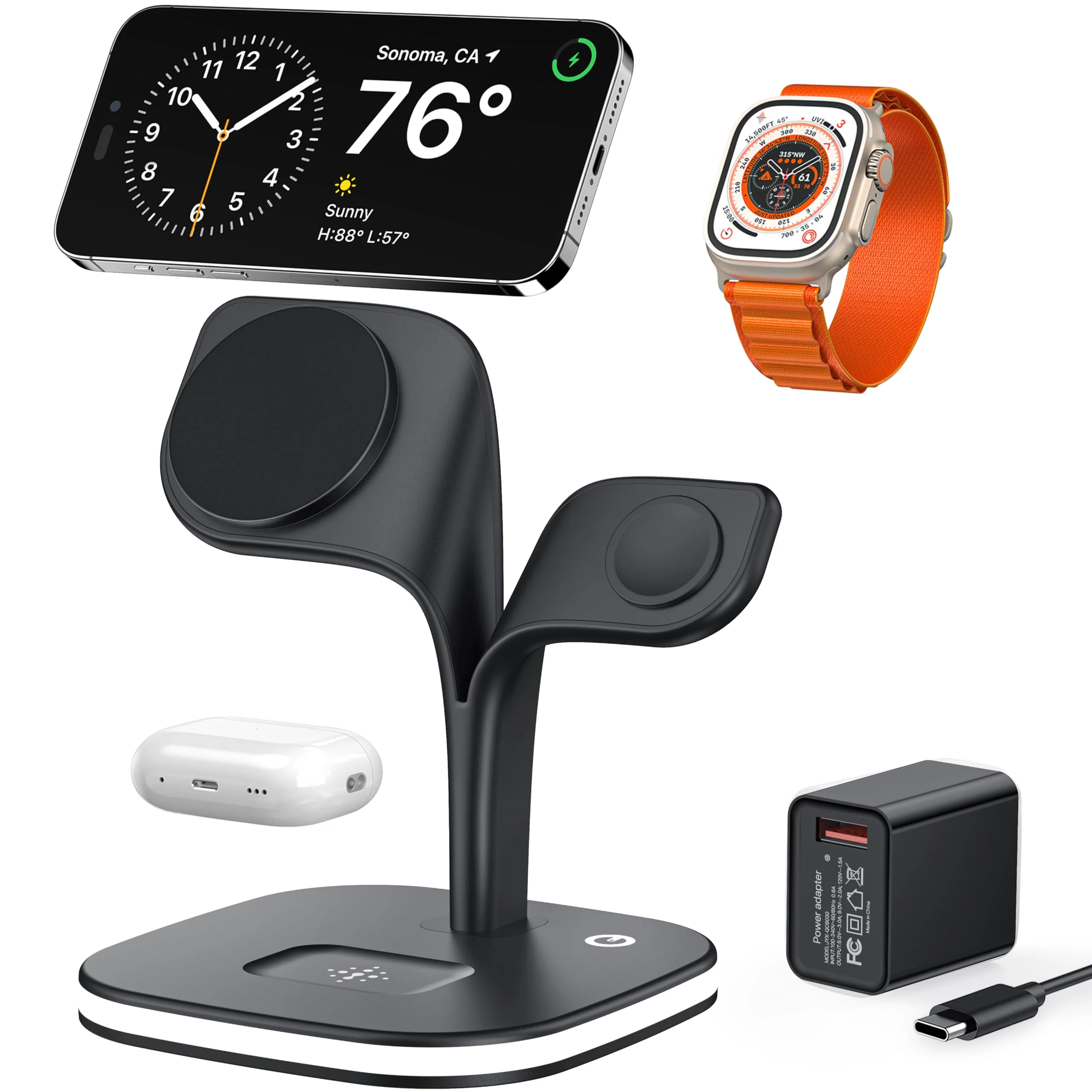 3-in-1 Magnetic Wireless Charging Station for Apple Watch in Black DEMO