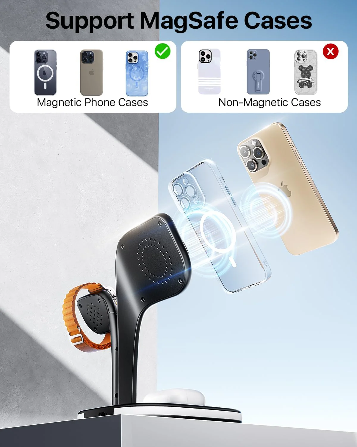 3-in-1 Magnetic Wireless Charging Station for Apple Watch in Black DEMO - Image 7
