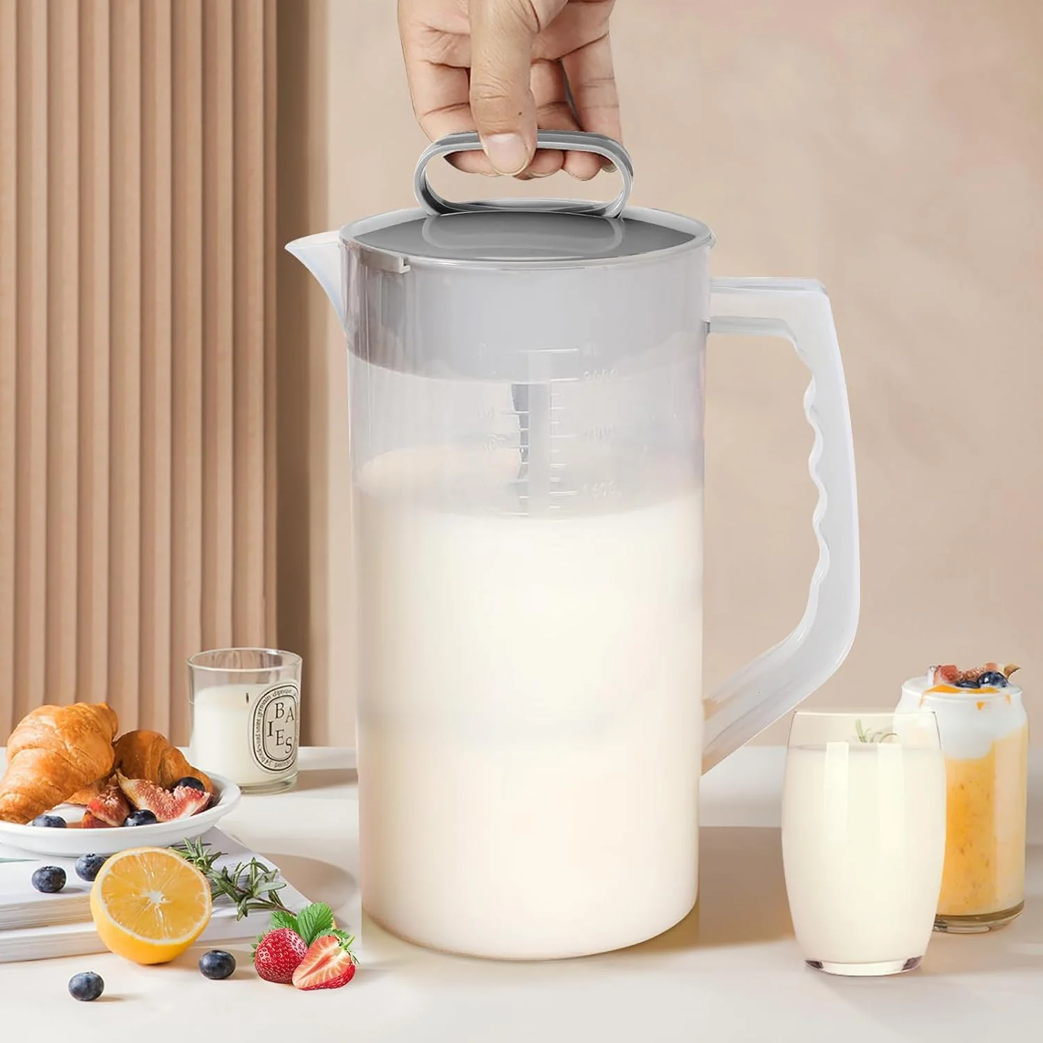 2 Quart Plastic Water Pitcher with Lid Transparent and Grey Angled Jugs NEW - Image 8
