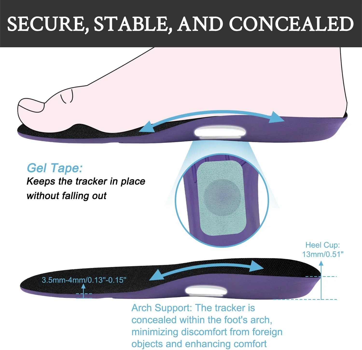 Endoto Insoles with Hidden Airtag Holder Purple Size 310mm UK M11.5-M13.5 DEMO - Image 3