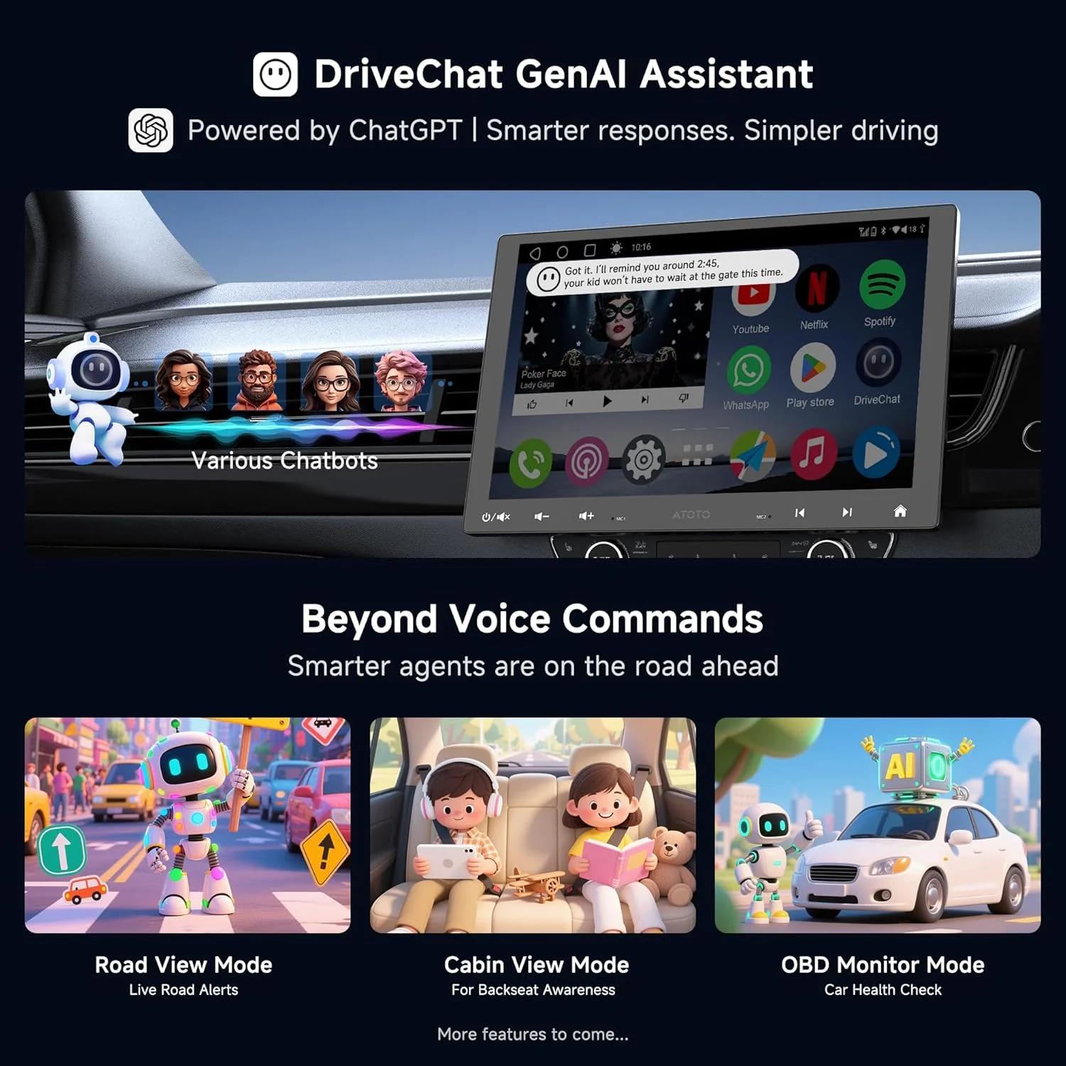 ATOTOMOVE 10.1" Car Electronics Android Car Stereo with 8-Core CPU, NEW - Image 4