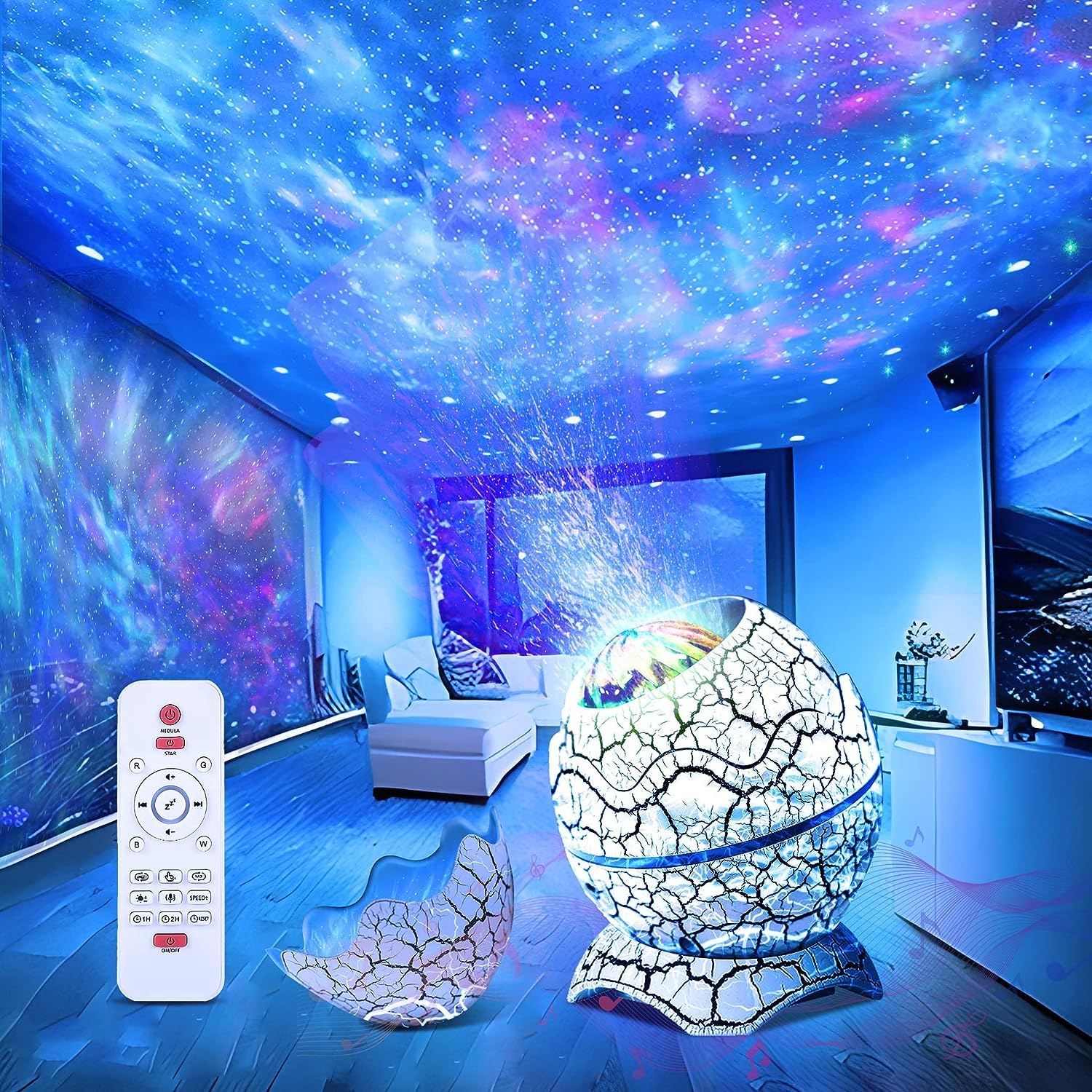White Dinosaur Egg Galaxy Projector Starry Night Light with Music NEW