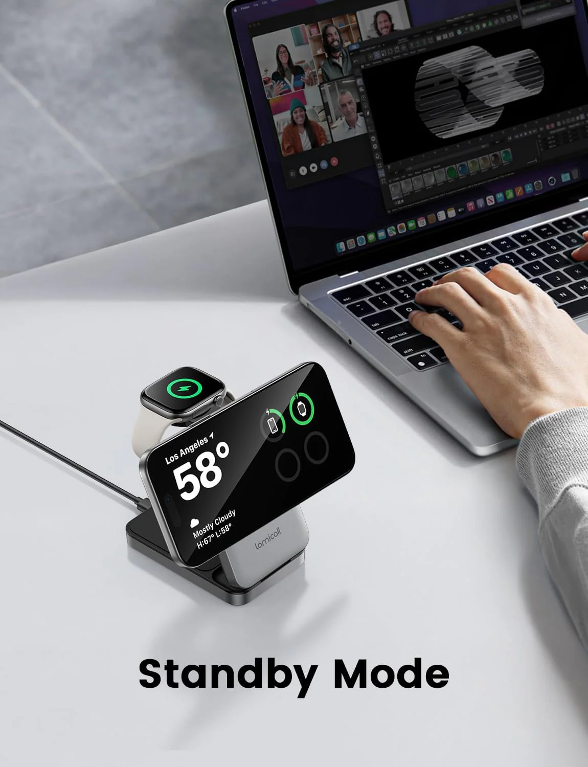 Lamicall 3-in-1 Wireless Charging Station Portable Charger for iPhone Grey NEW - Image 7