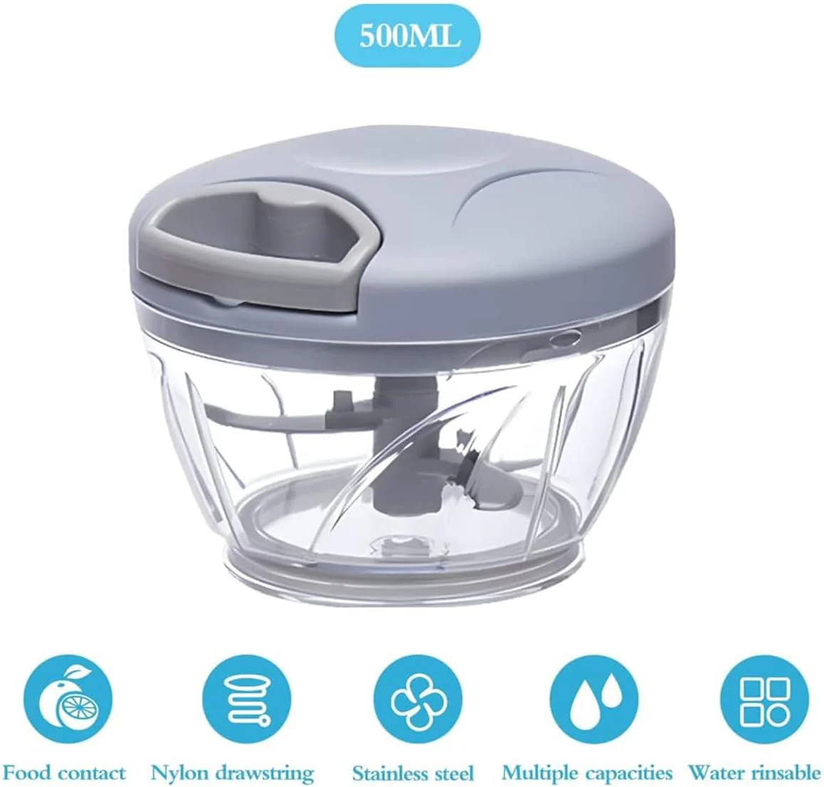 EOTIA 500ml Manual Food Chopper Garlic Mincer Stainless Steel Kitchen NEW - Image 3