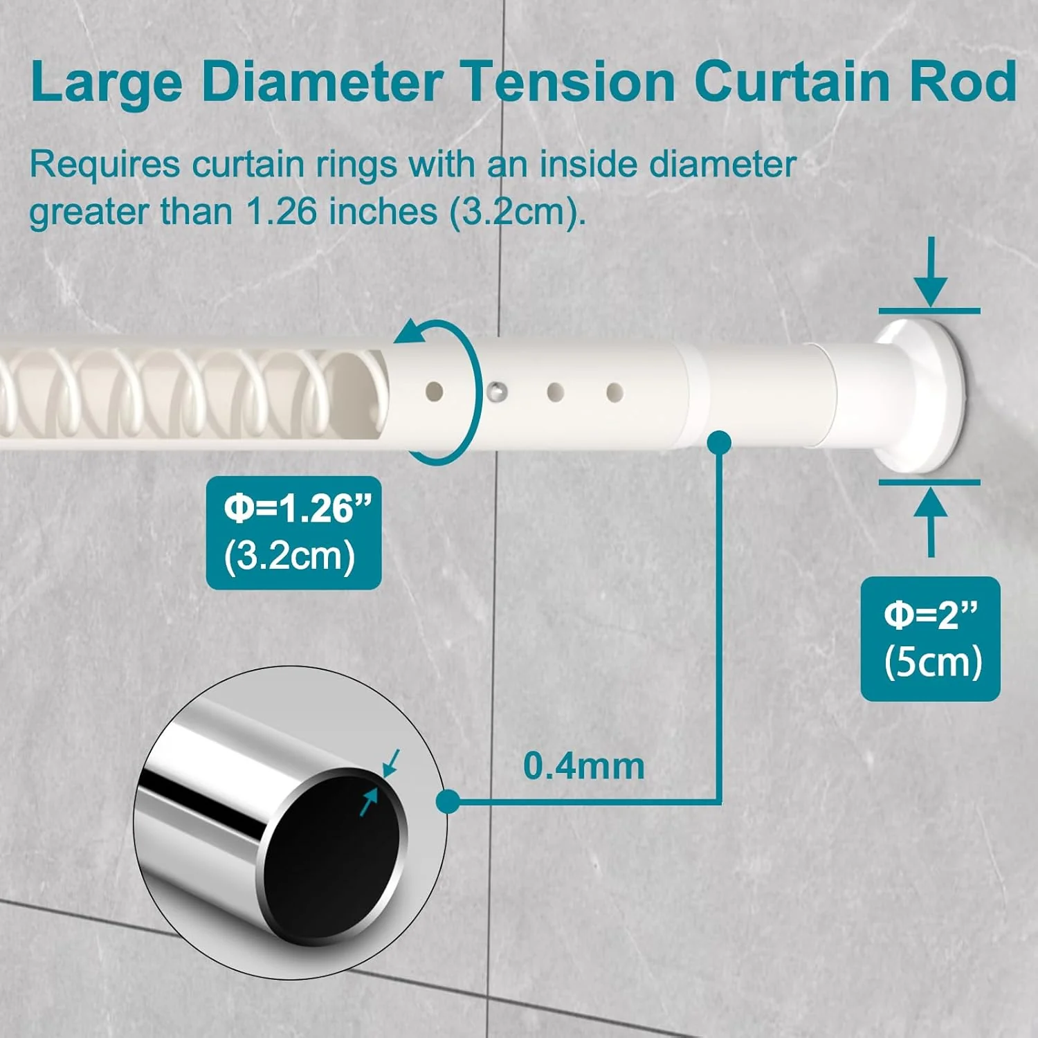 Oxdigi Adjustable Tension Shower Curtain Rod 27.6"-43.3" White Home NEW - Image 3