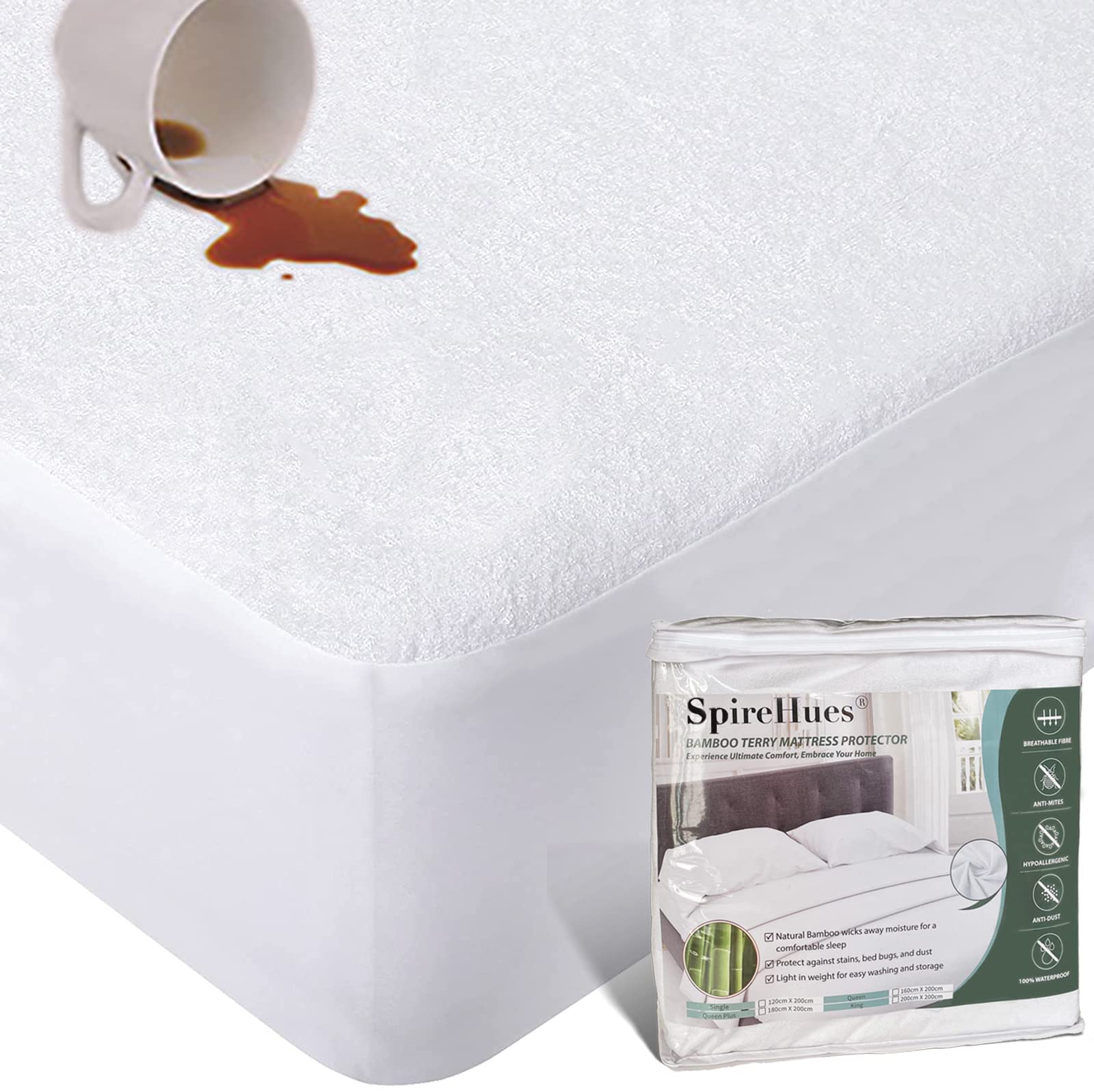 SpireHues Cooling Bamboo Mattress Protector Waterproof Fitted Super King NEW