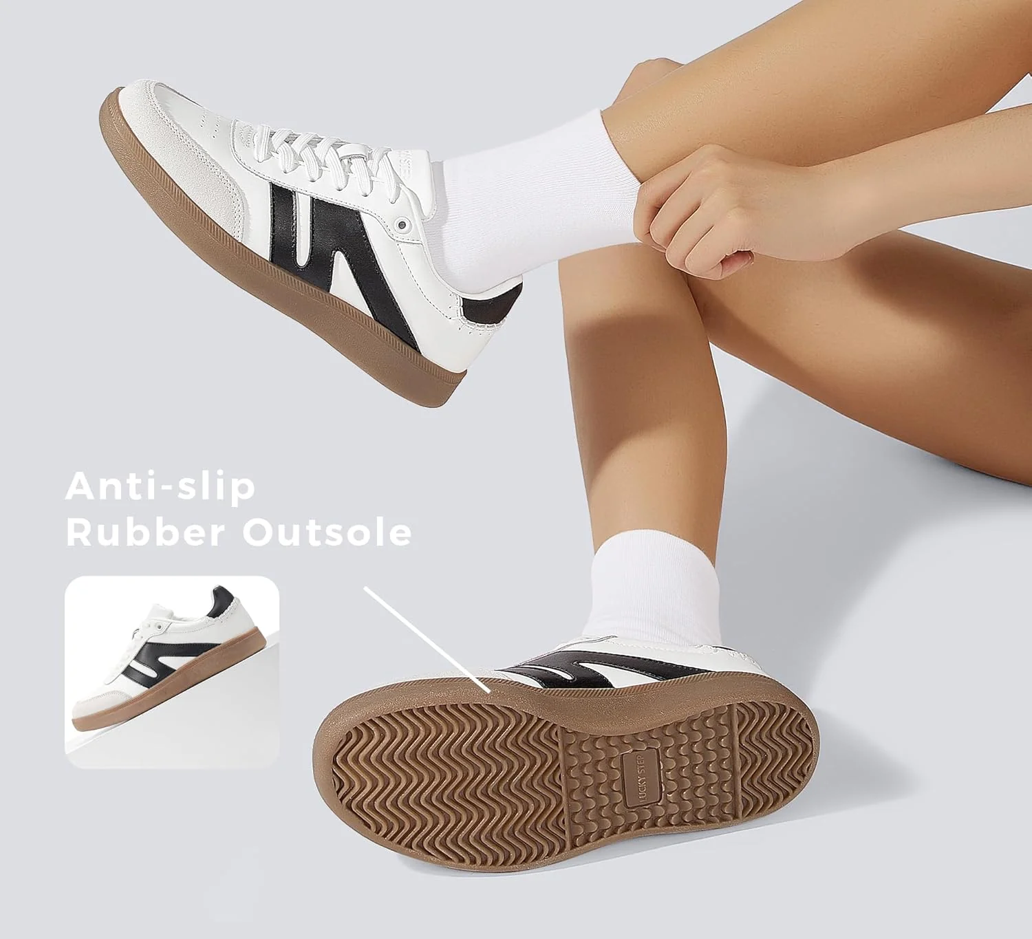 LUCKY STEP Retro Gum Sole Trainers Tennis Skate Shoes White Ladies US 11 NEW - Image 5