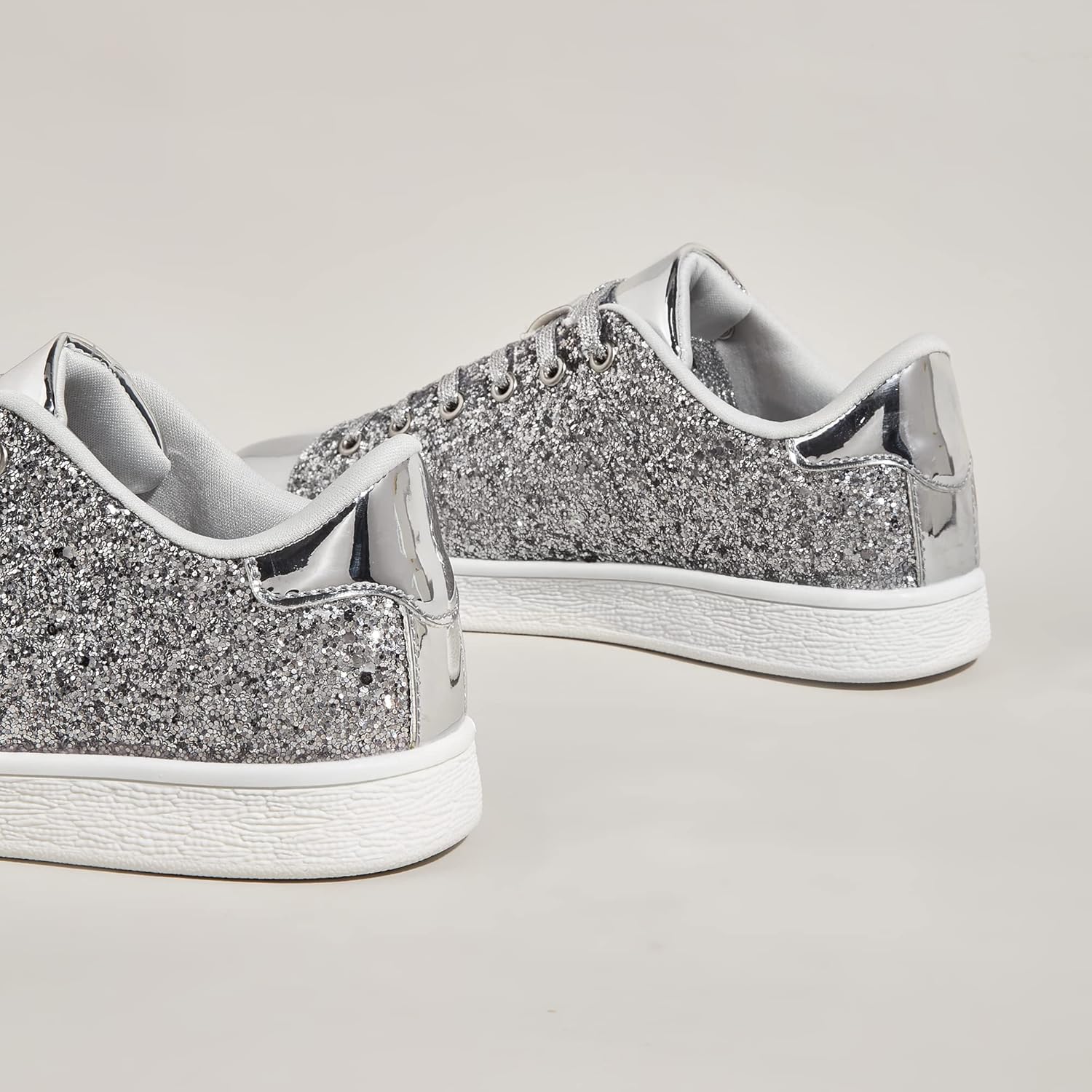 LUCKY STEP Glitter Lace-Up Fashion Trainers Sparkly Silver Shoes Women US 6 NEW - Image 7